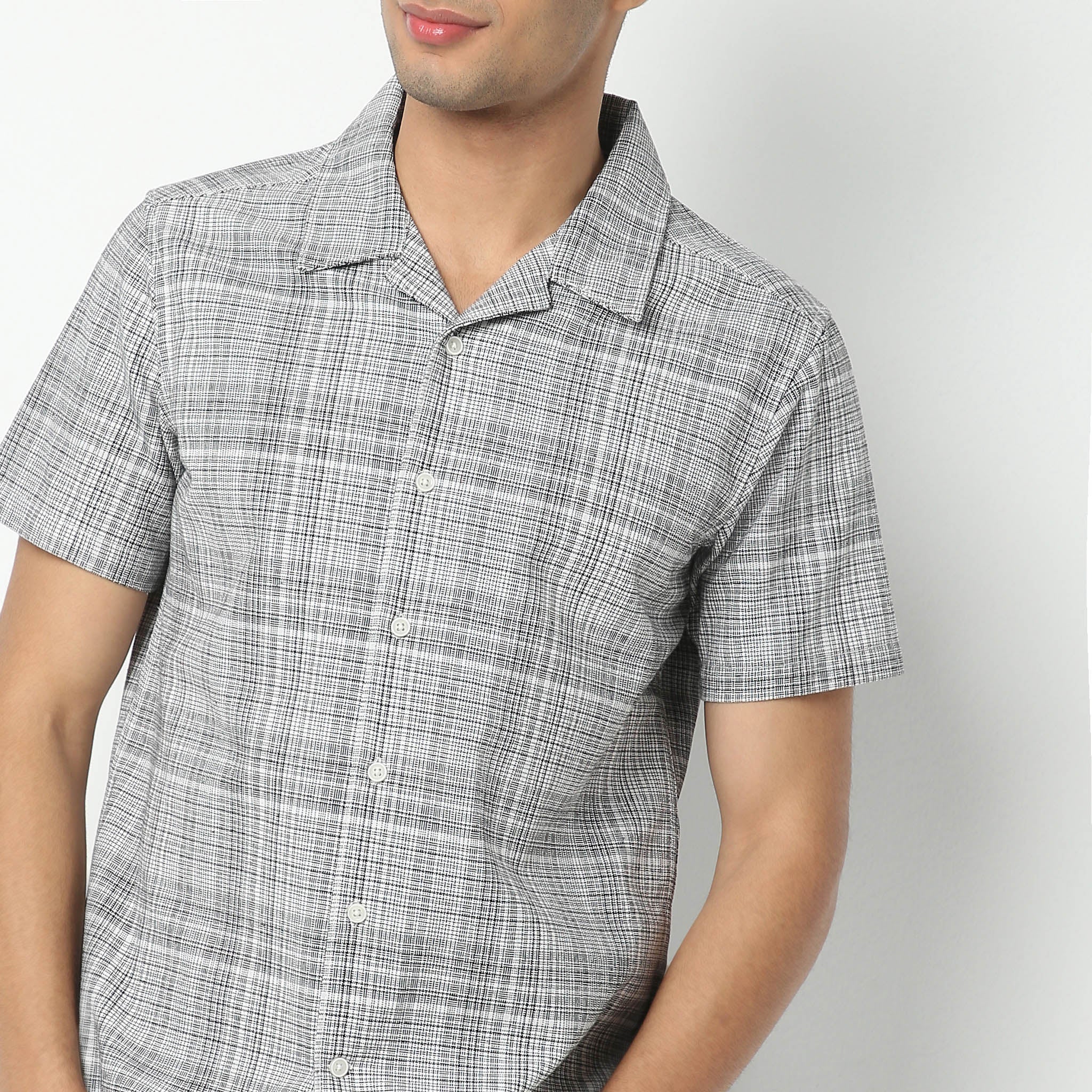 Checkered Camp Collar Shirt Half Sleeve Mood Shirt - Image 4