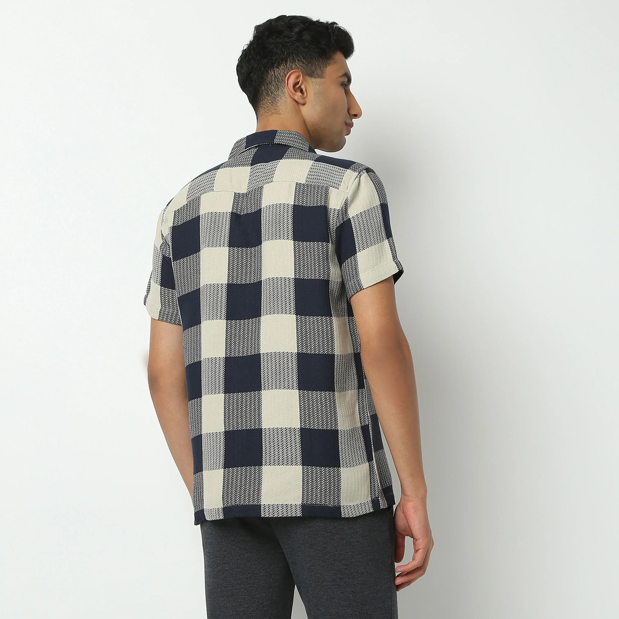 Camp Collar Half Sleeve Checkered Mood Shirt - Image 3