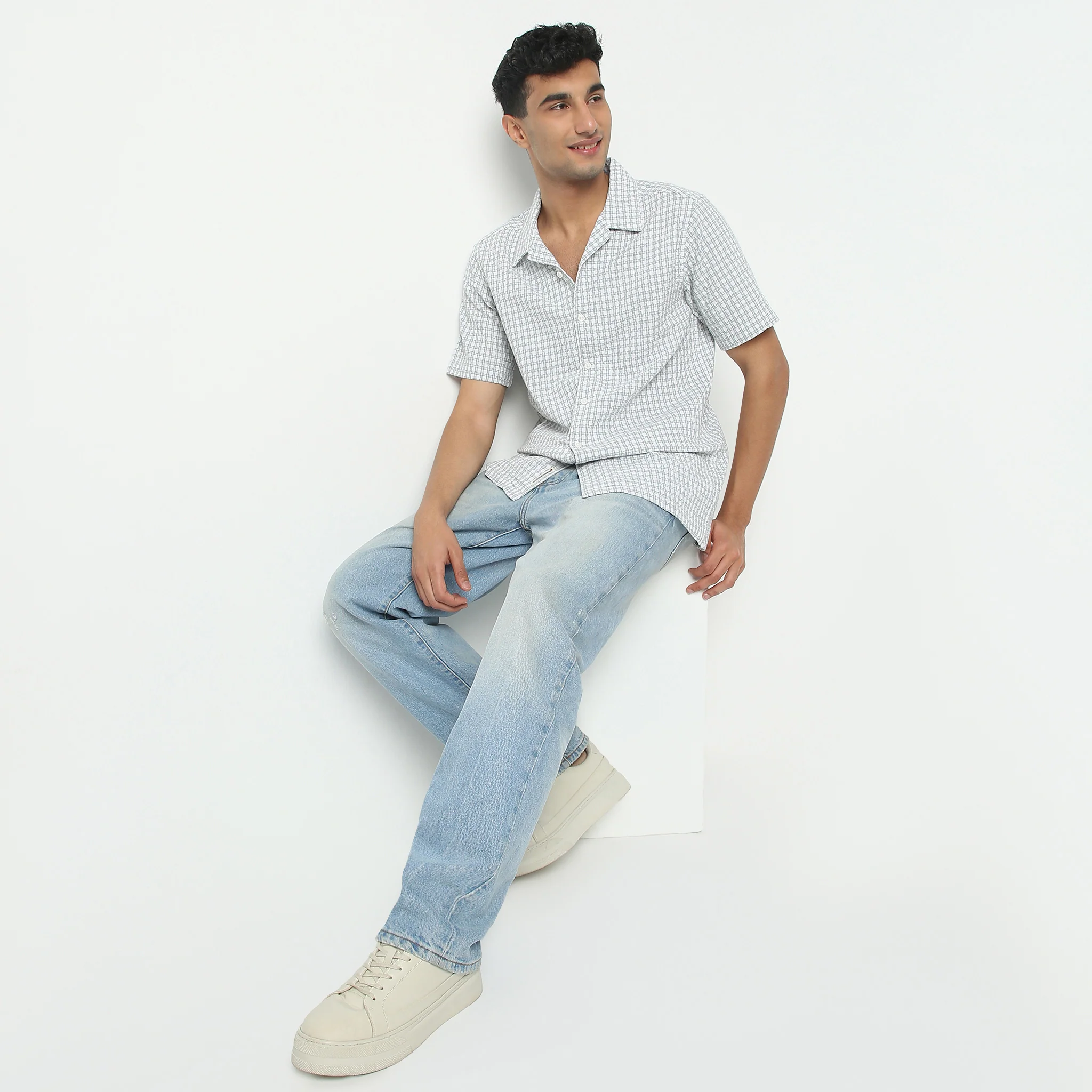 Camp Collar Half Sleeve Checkered Mood Shirt