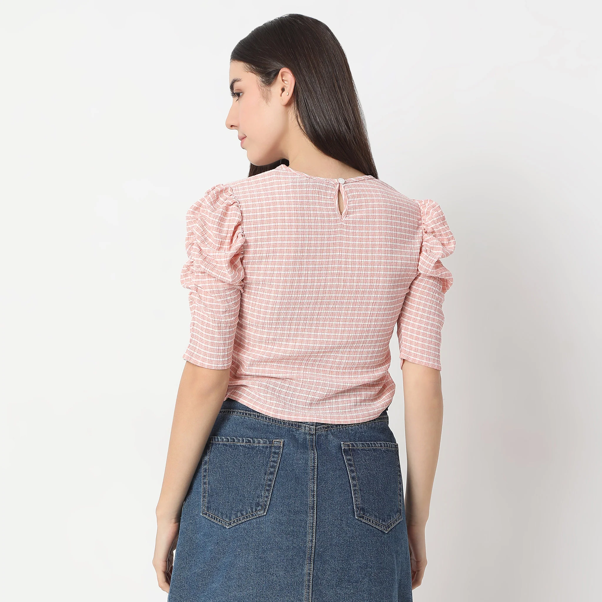 Checkered Puff Sleeve Betty Top - Image 3