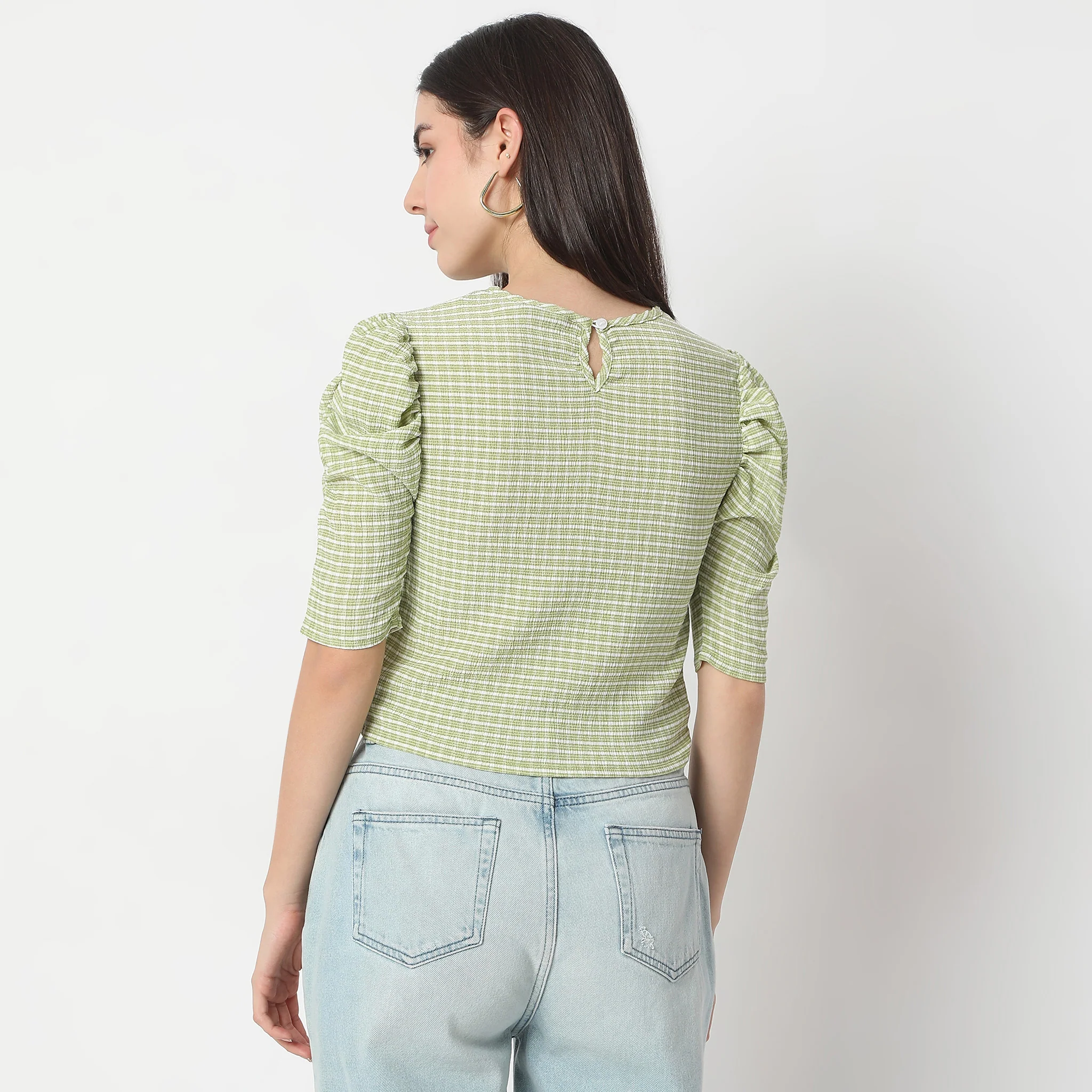 Checkered Puff Sleeve Betty Top - Image 8