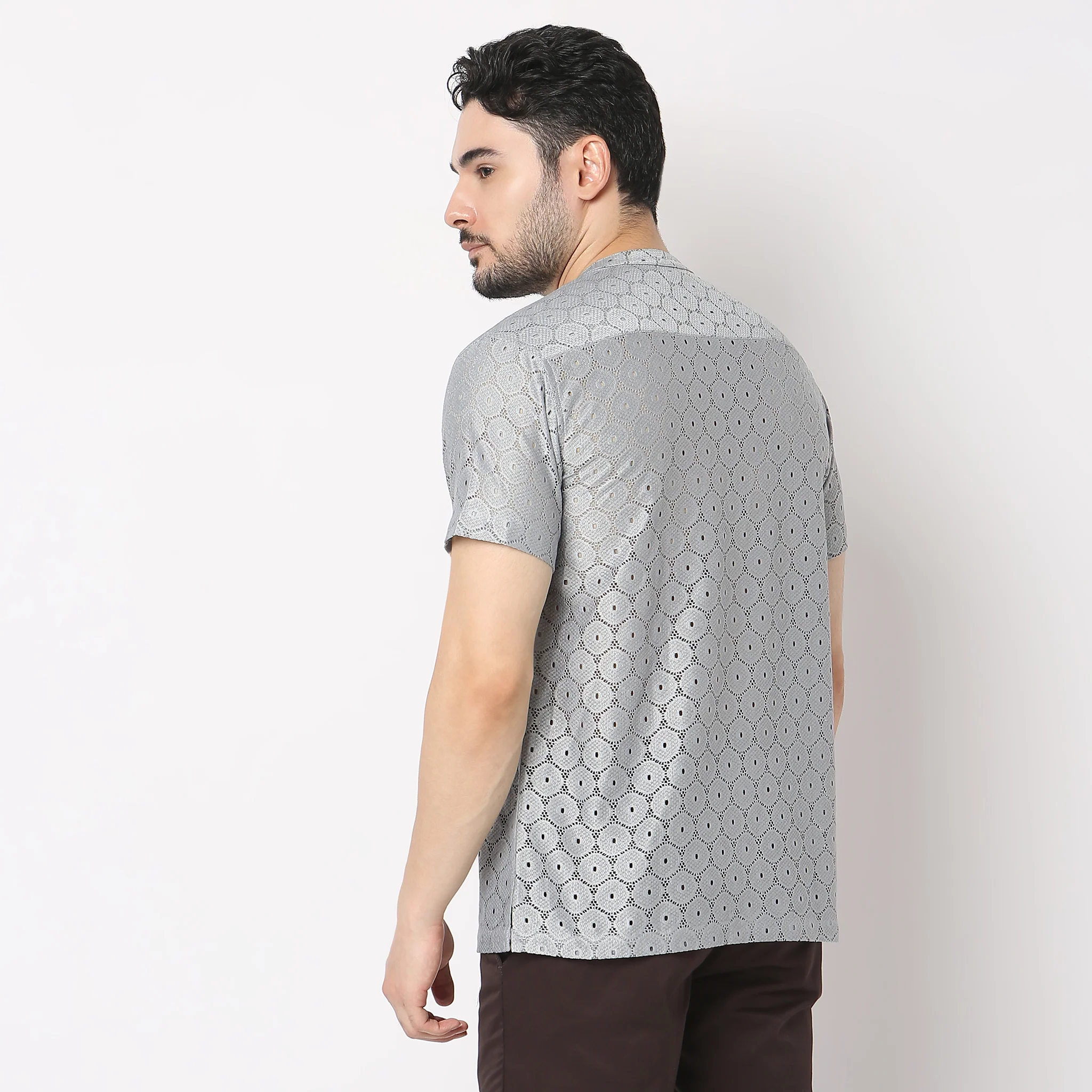 Modern Ethnic - Celebration Crochet Band Collar Shirt - Regular Fit - Image 3