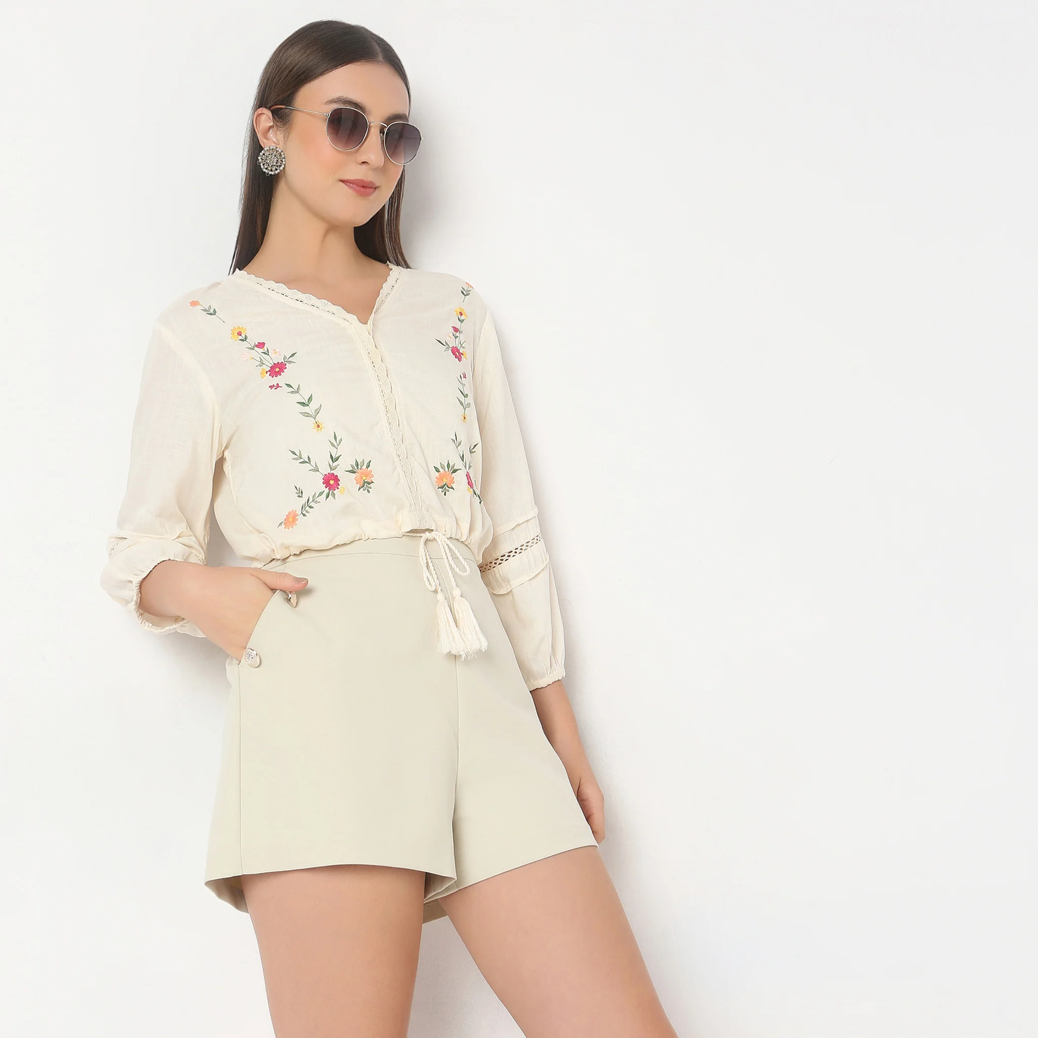 Regular Fit Embroidered Crop Top