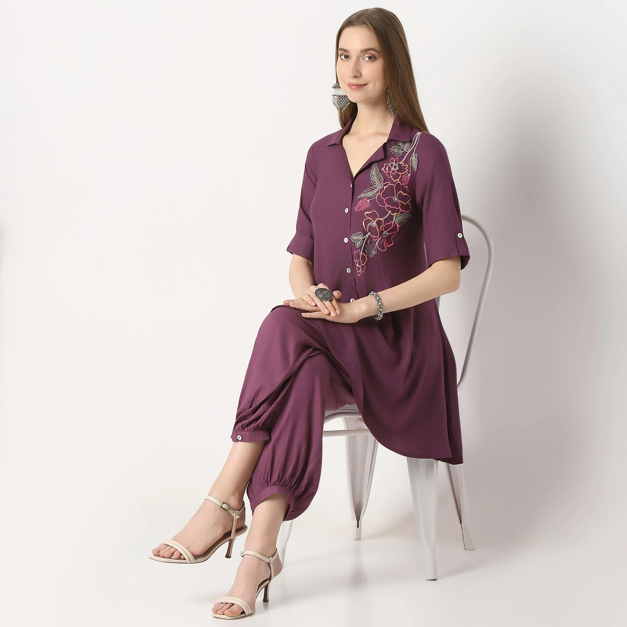 Regular Fit Embroidered Kurta With Pant Co-Ords - Image 8