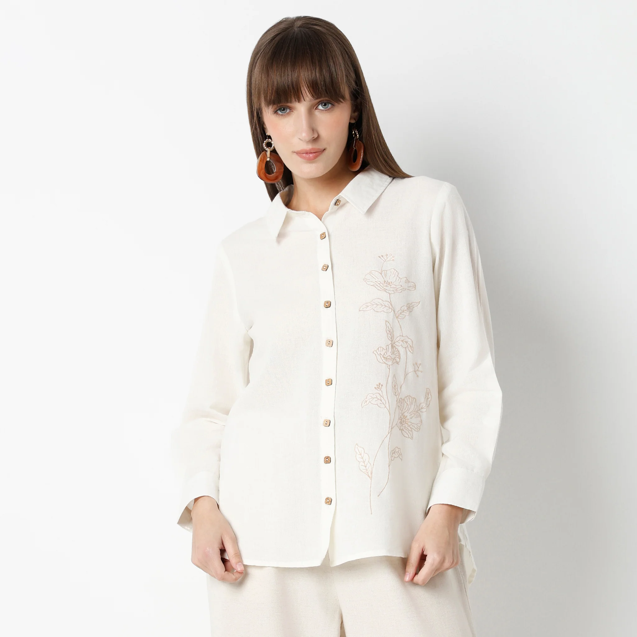 Embroidered Camp Collar Straight Full Sleeve Shirt - Image 6
