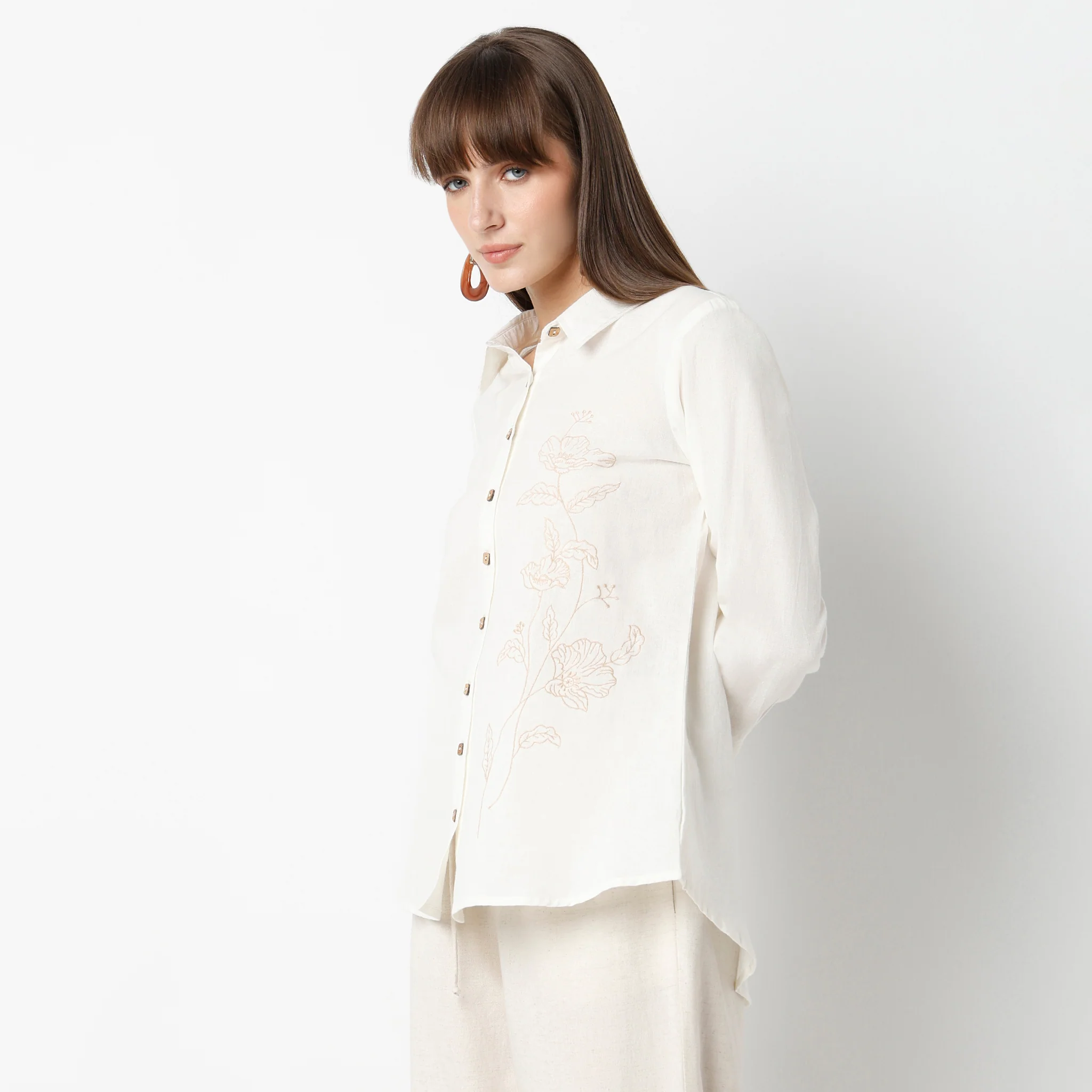 Embroidered Camp Collar Straight Full Sleeve Shirt - Image 7