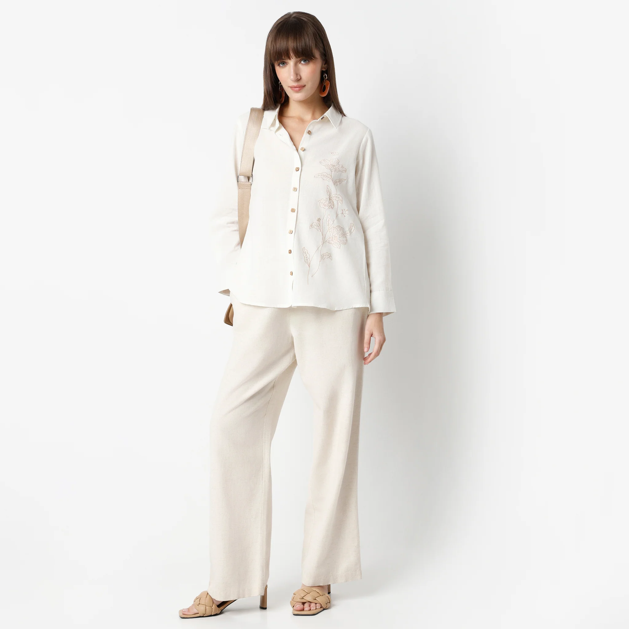 Embroidered Camp Collar Straight Full Sleeve Shirt - Image 9