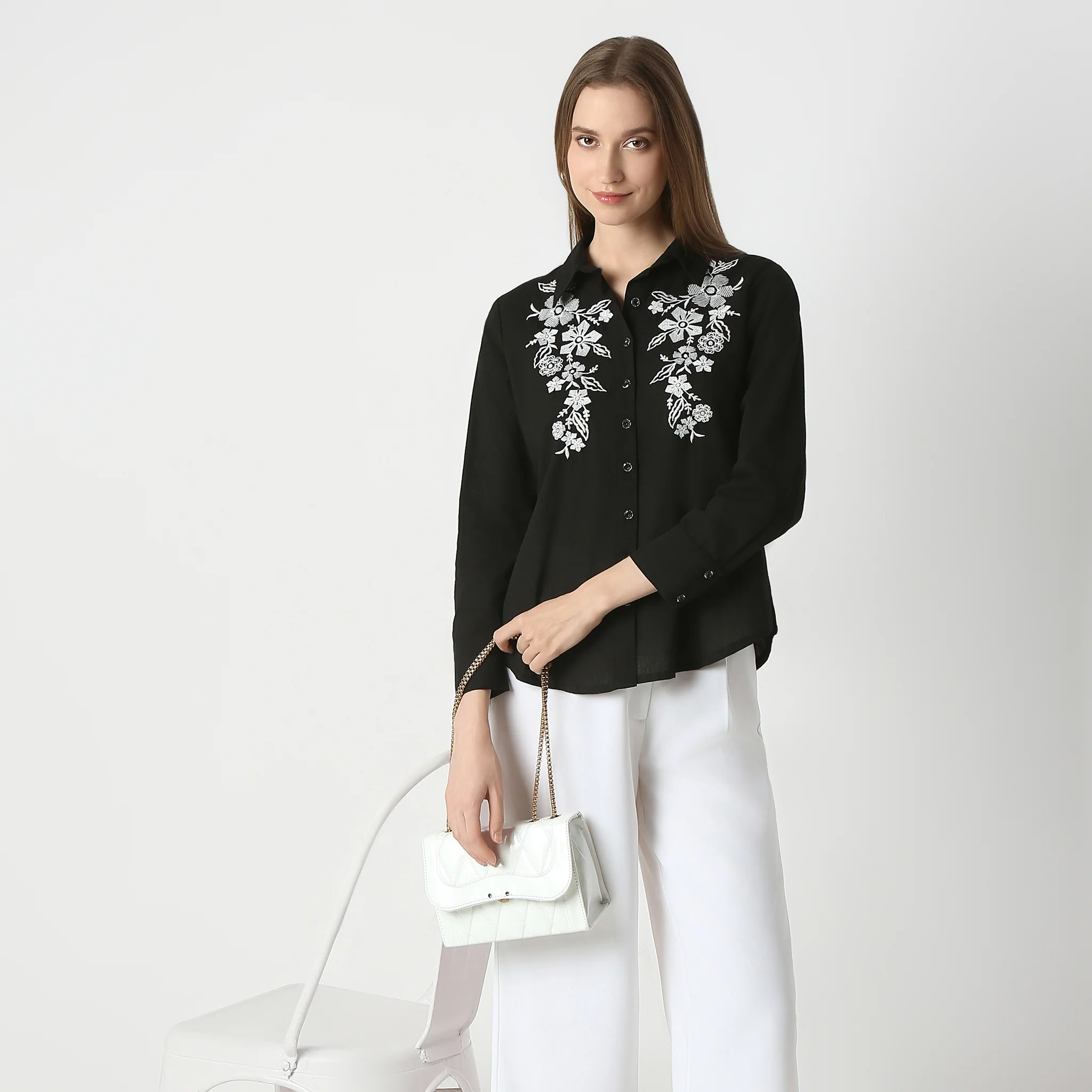 Embroidered Straight Full Sleeve Shirt