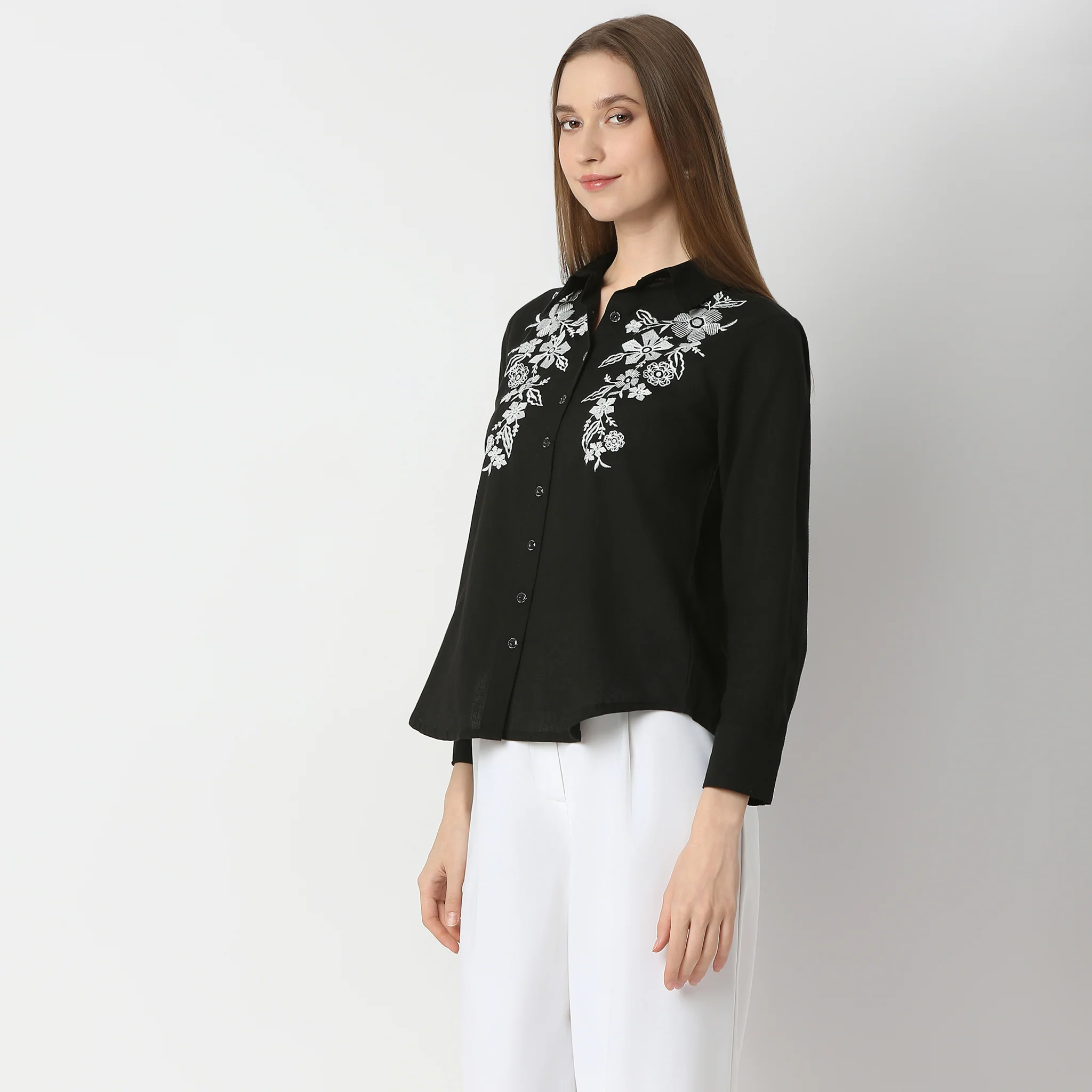 Embroidered Straight Full Sleeve Shirt - Image 5