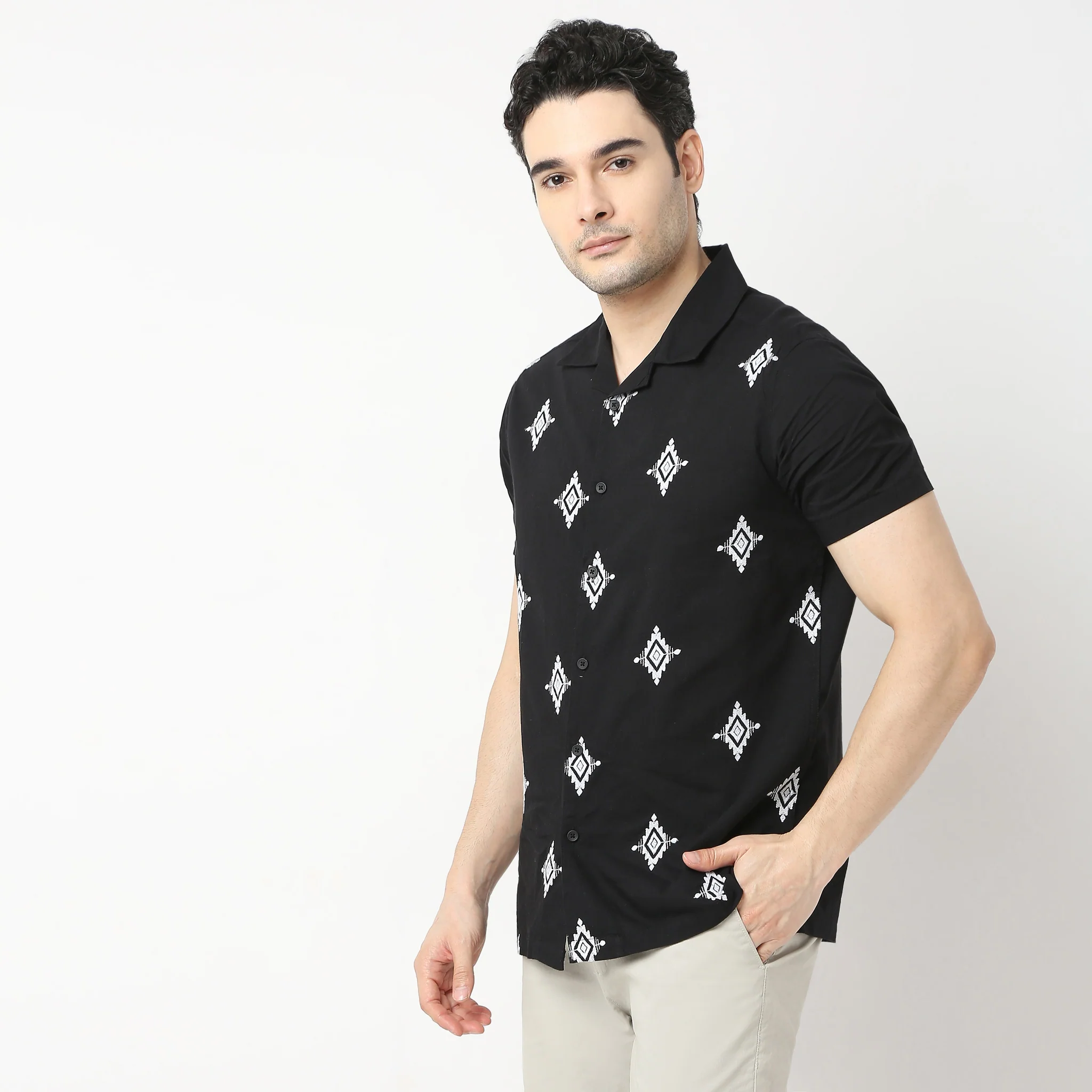 Trendy "Bae" Shirt Pure Cotton Embroidered Cuban Collar Regular Fit Shirt - Image 4