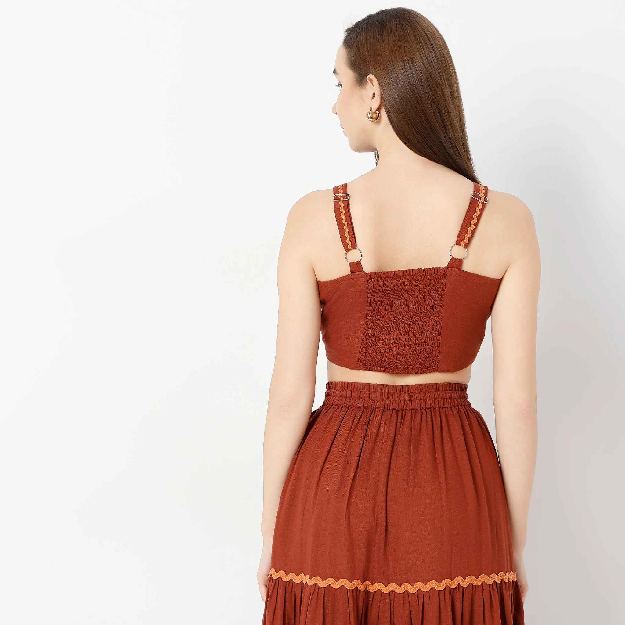 Square Neck Straight Cut Embroidered Strap Crop Top - Image 3