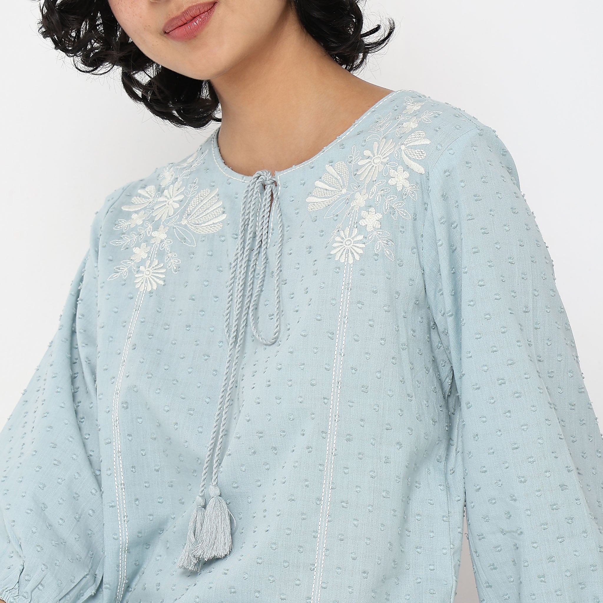 Regular Fit Embroidered A-Line Top - Image 4