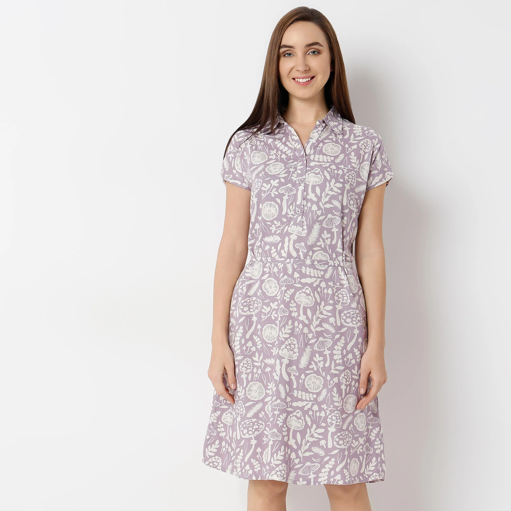 Shirt Collar Short Length Floral Print Lounge Short Gown - Image 2