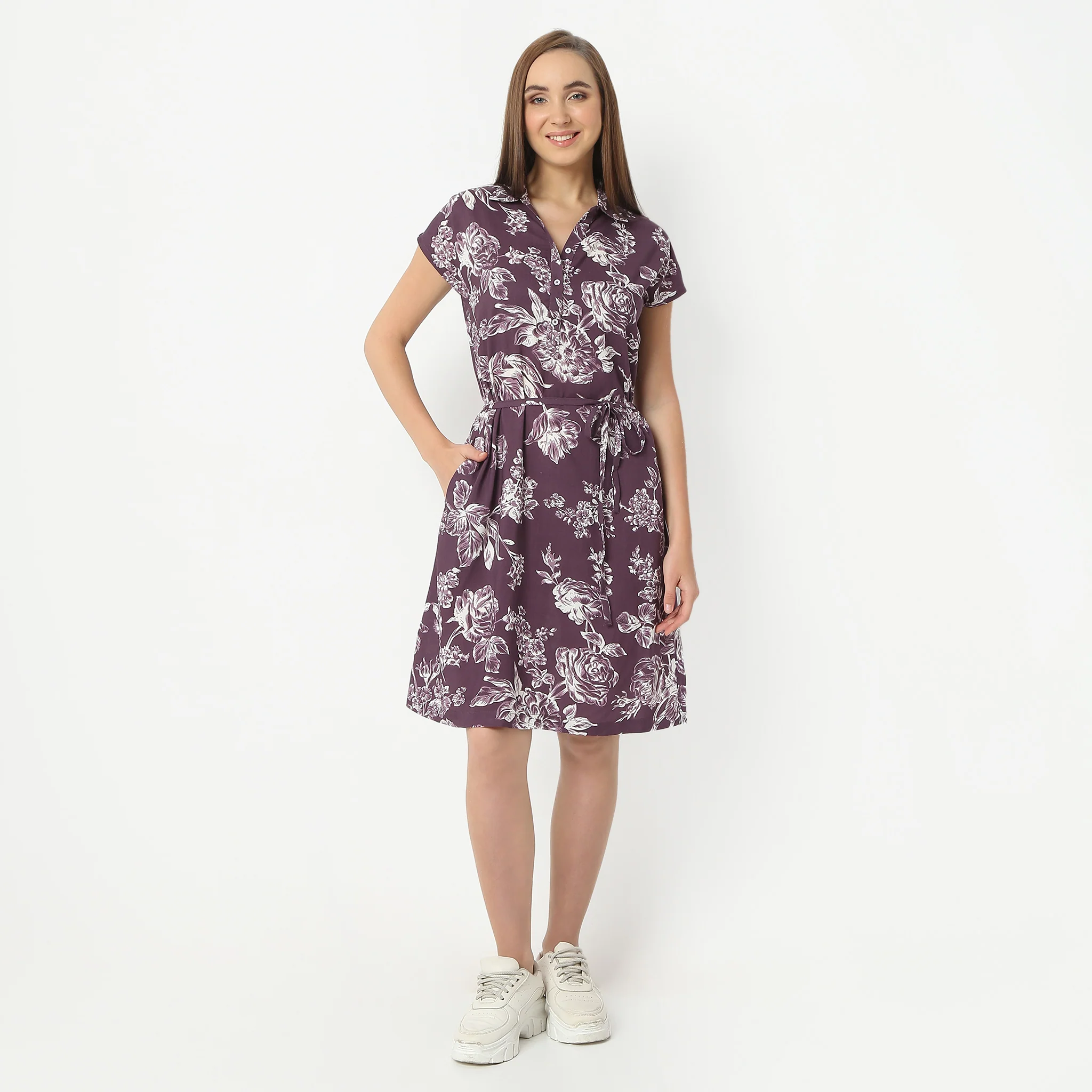 Floral Print Shirt Collar Short Gown - Image 2