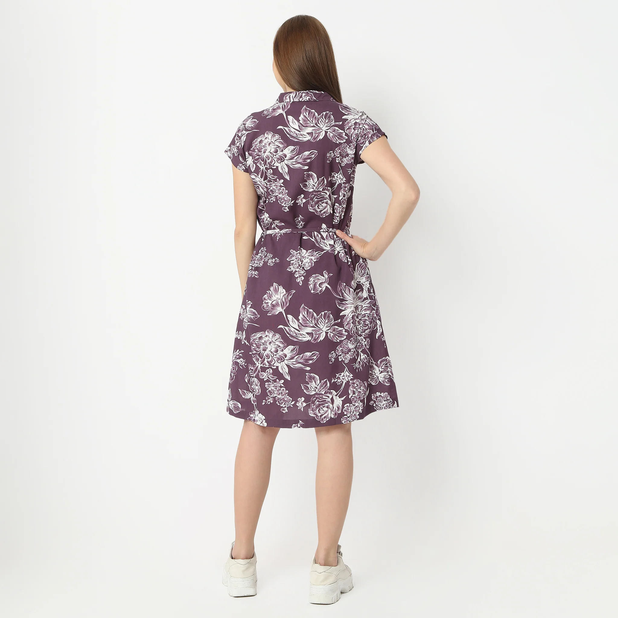Floral Print Shirt Collar Short Gown - Image 3