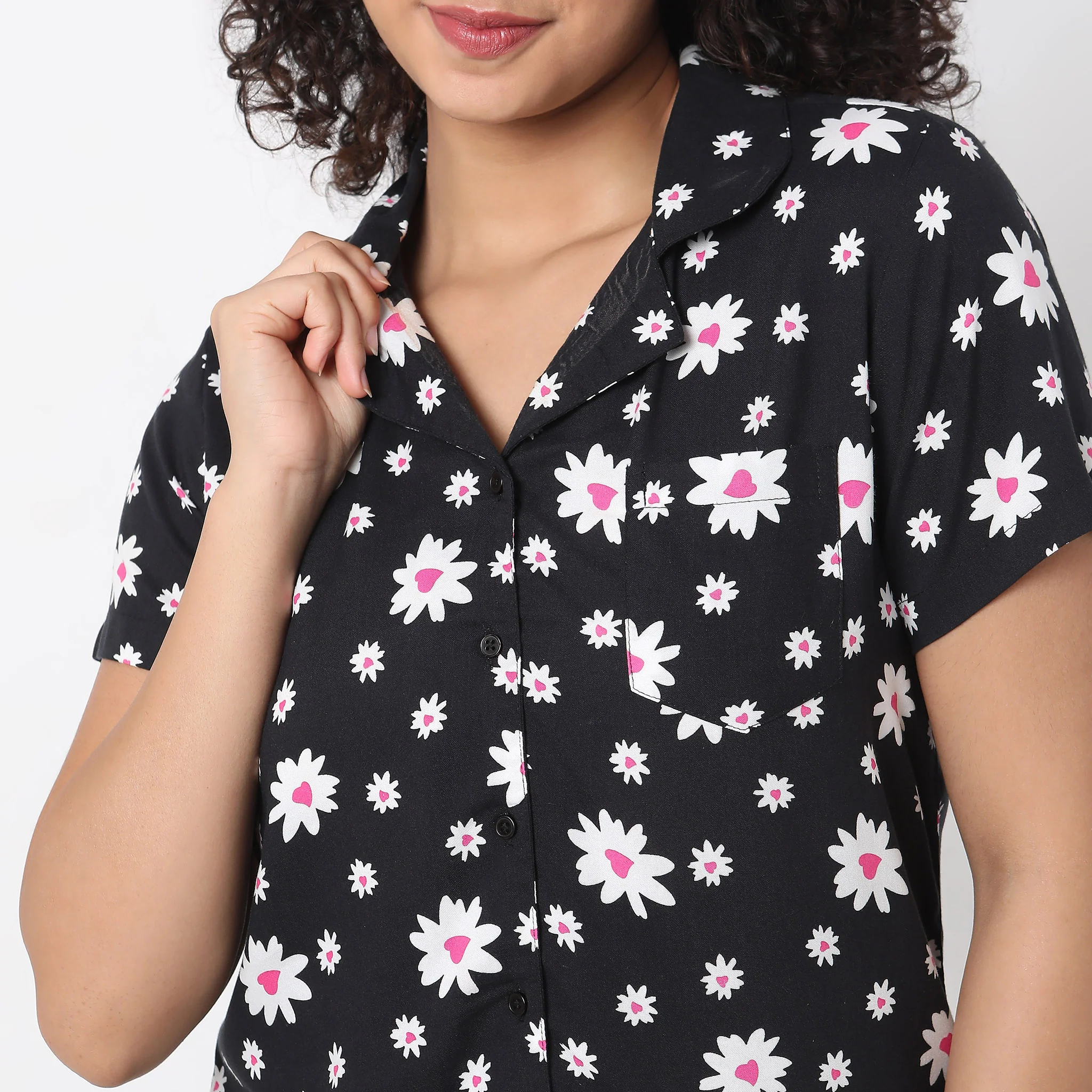 Woven Floral Top With Shorts Sleepwear Set - Image 4