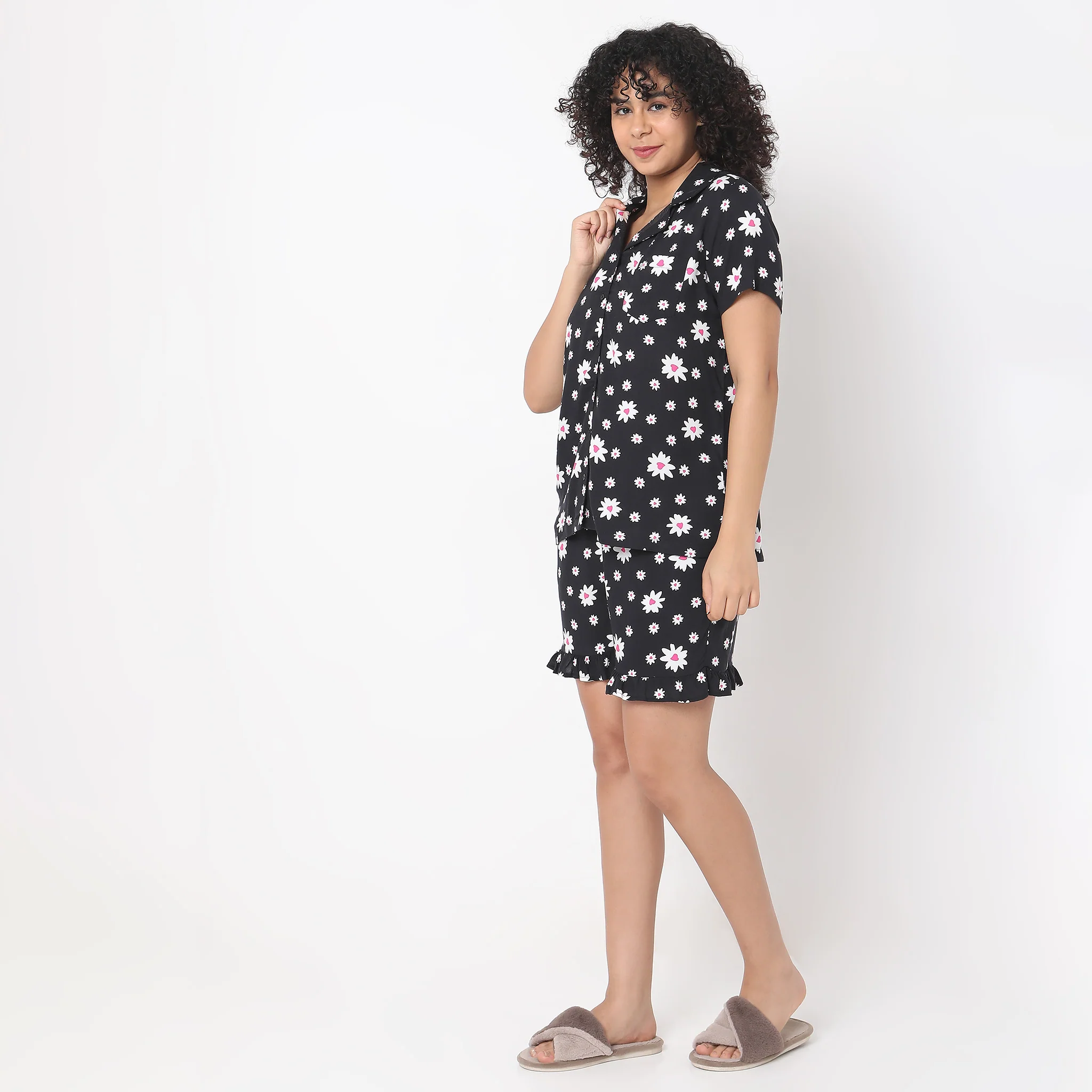 Woven Floral Top With Shorts Sleepwear Set - Image 5
