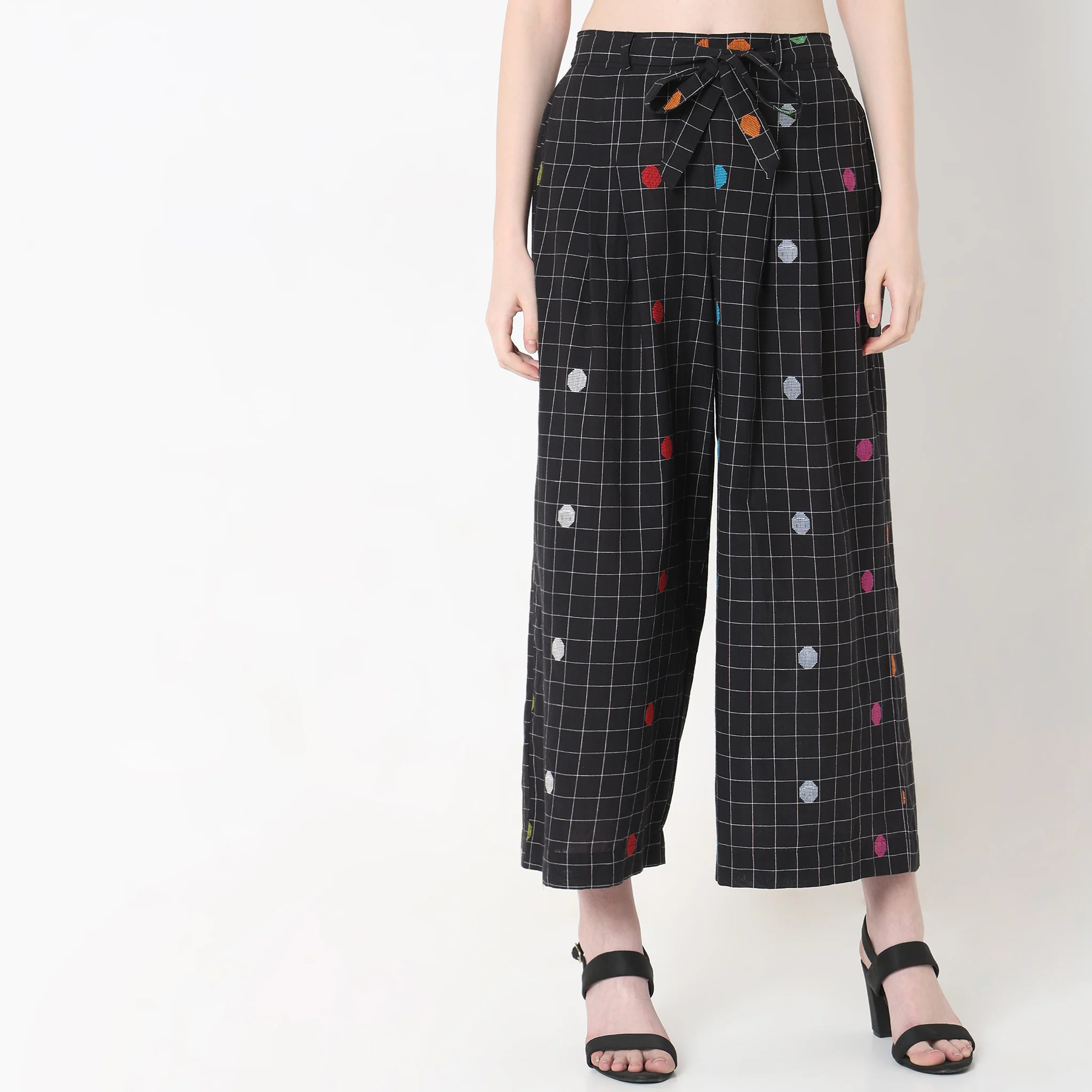Regular Fit Geometric Mid Rise Palazzos - Image 2