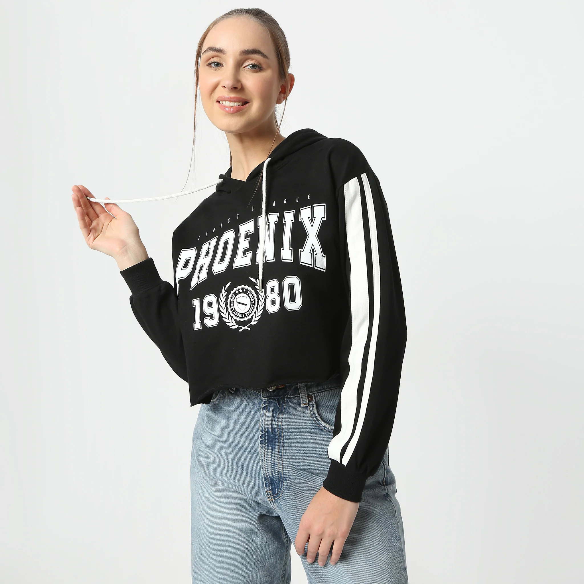 Graphic Knitted Cotton Hoodie Sweat Tee