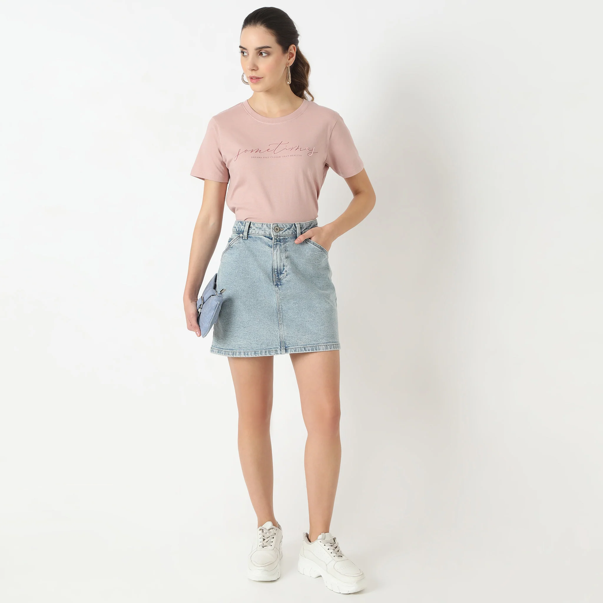 Short Sleeve Round Neck With Front Graphic T-Shirt