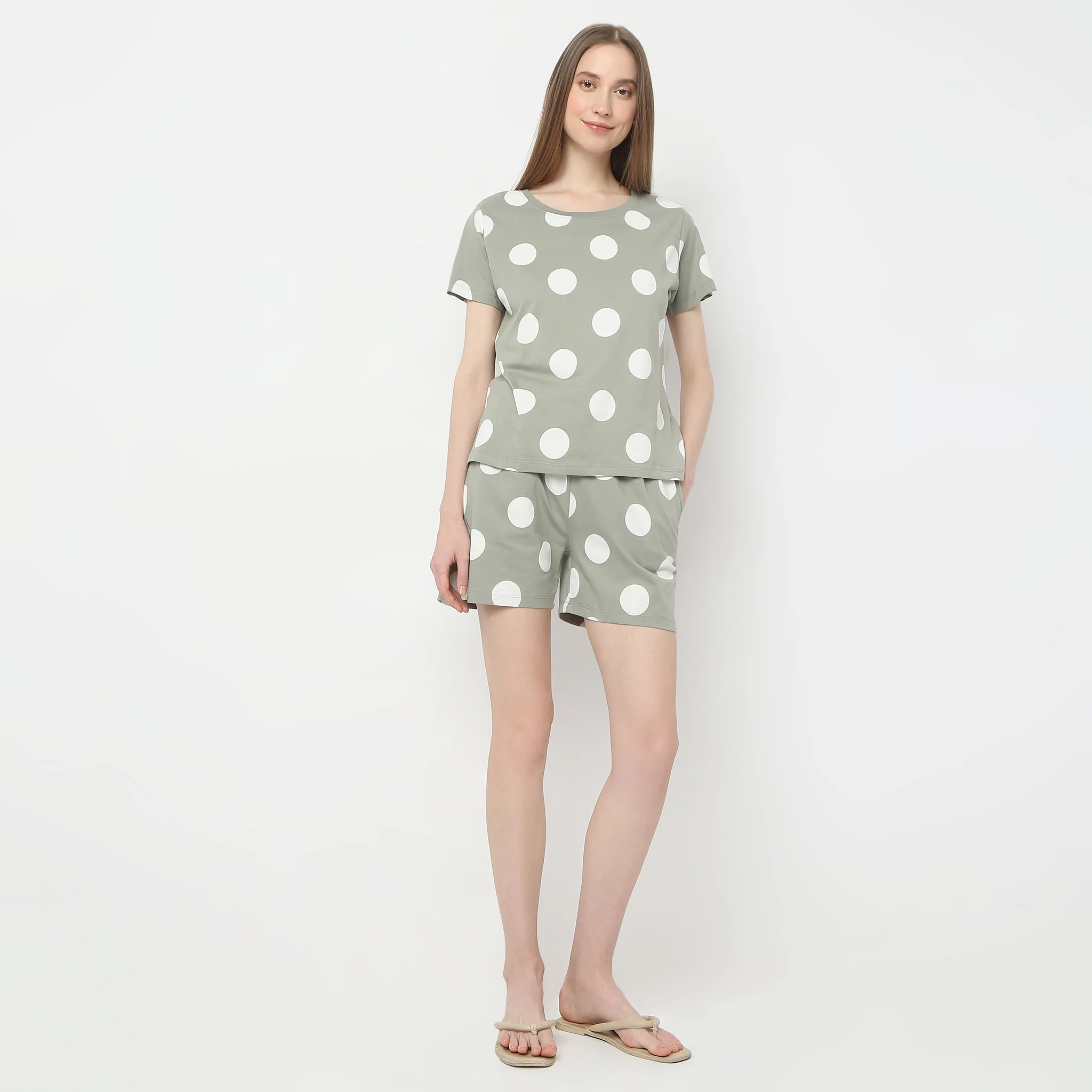 Polka Dot Straight Mid Rise Lounge Shorts