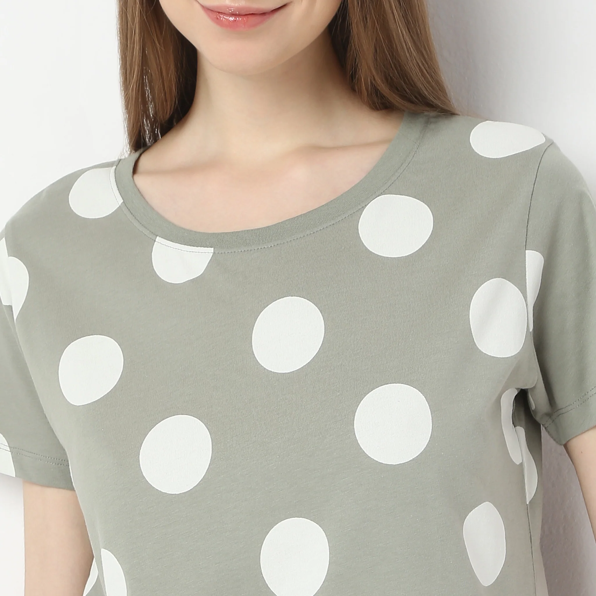 Polka Dot Crew Neck Short Sleeve Lounge T-Shirt - Image 4
