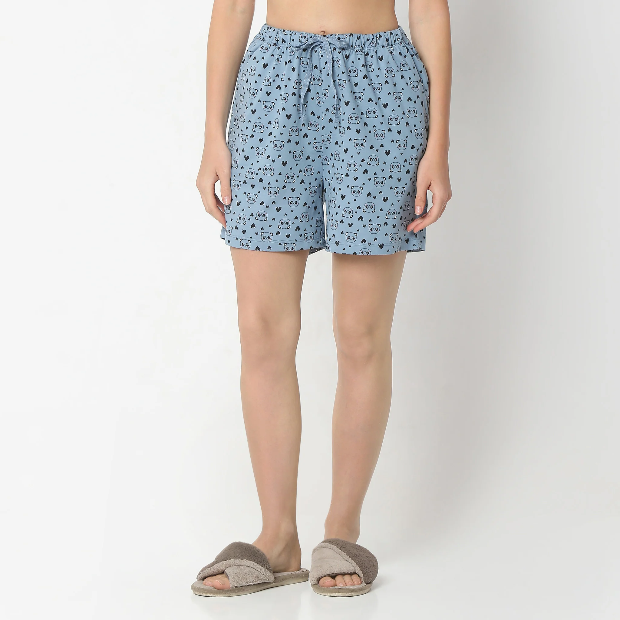 Printed Above Knee Mid Rise Lounge Shorts - Image 2
