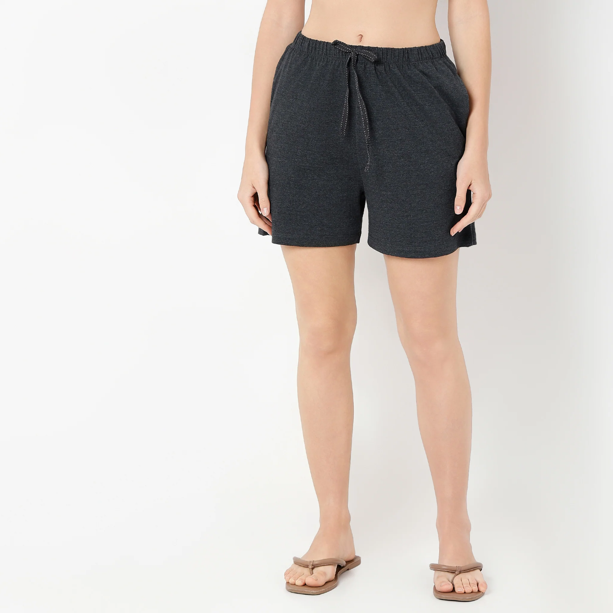 Above Knee Solid Lounge Shorts - Image 2