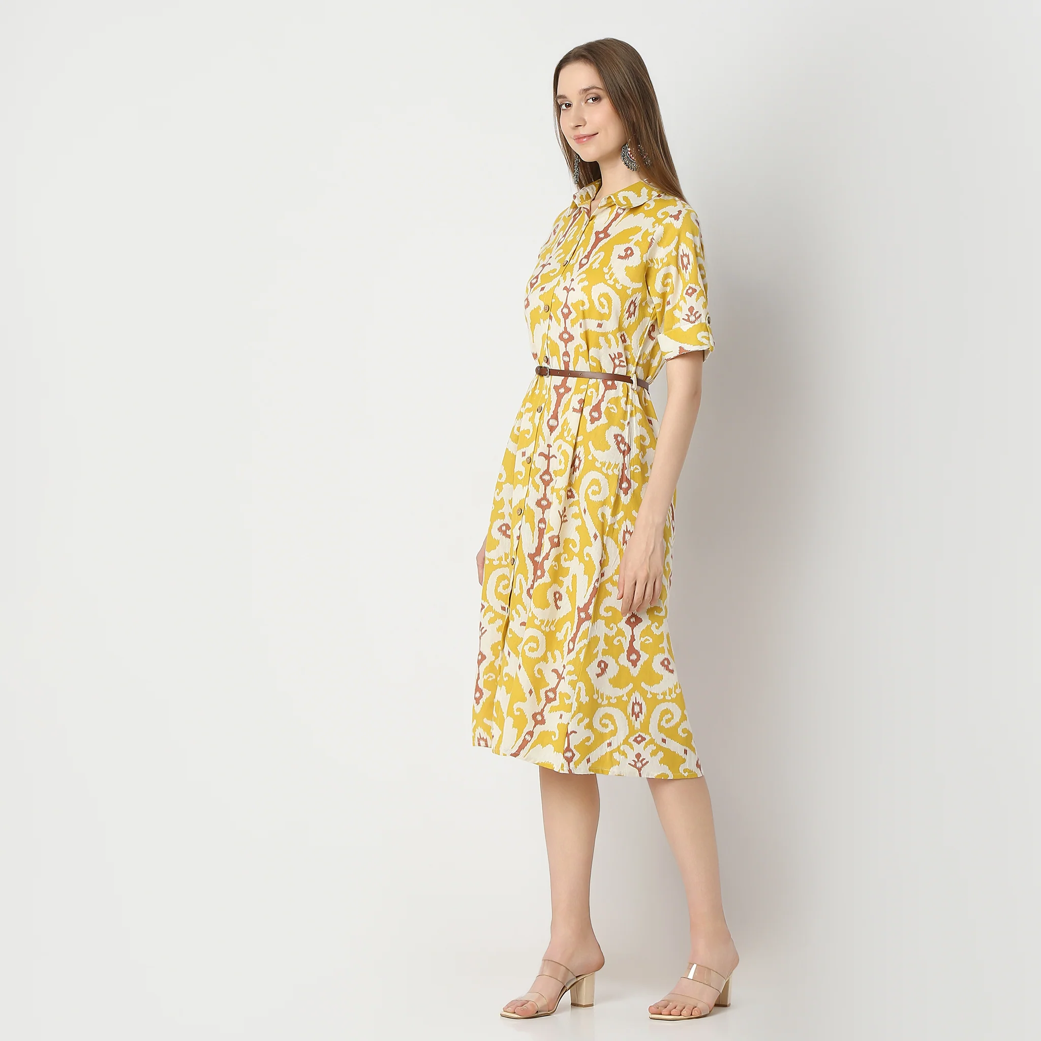 Printed Below Knee Shorrt Sleeve Shirt Dress - Image 5
