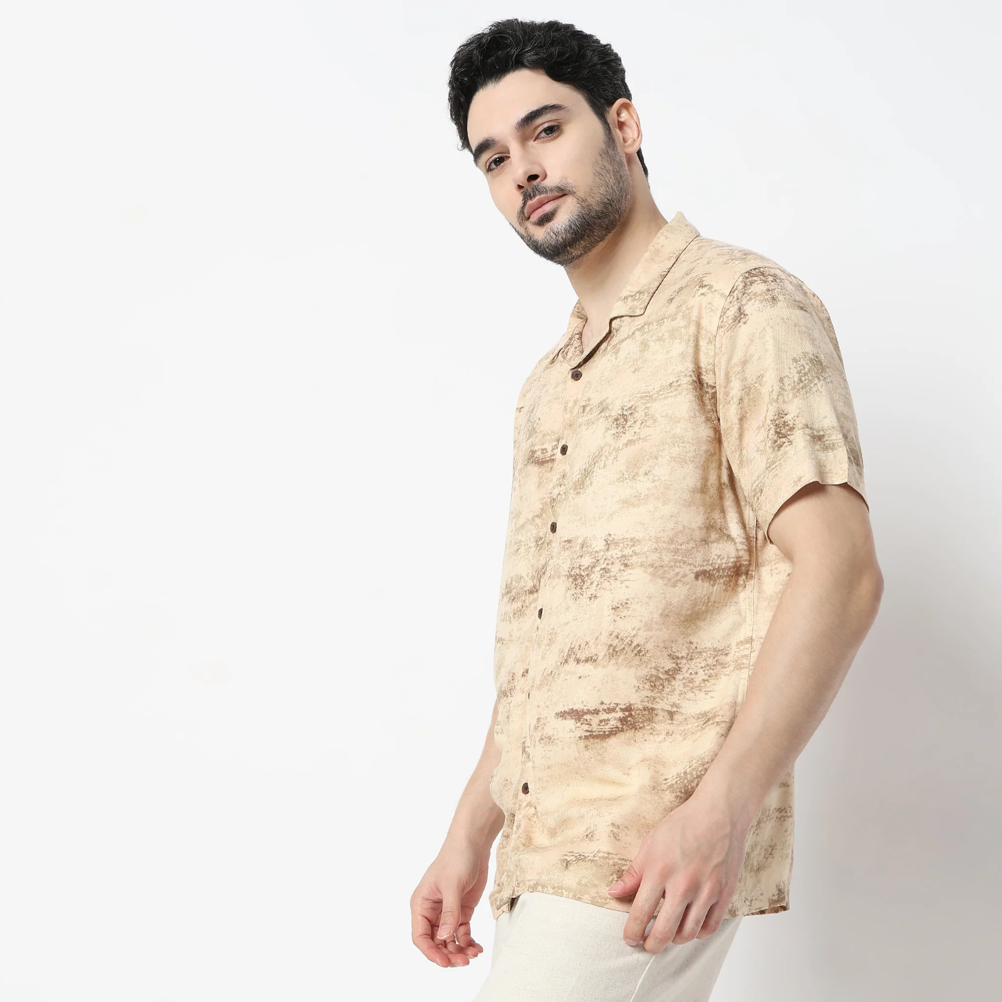Printed Half Sleeve Camp Collar Retreat Shirt - Image 4