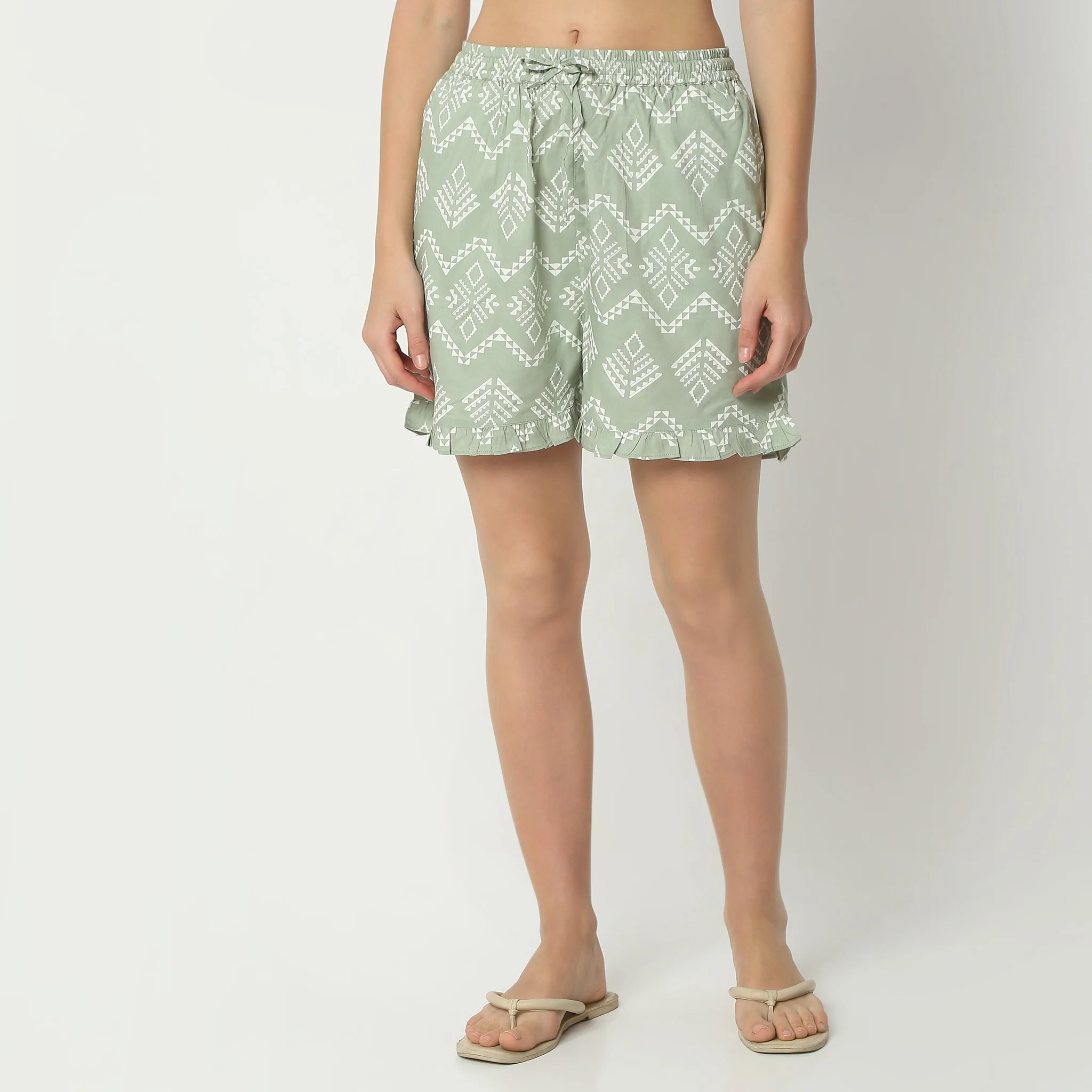 Printed Lapel Collar Short Sleeve Shirt With Shorts Sleepwear Set - Image 6