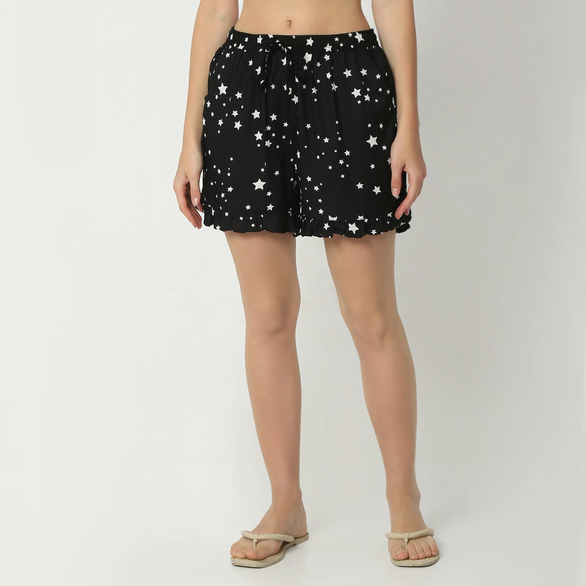 Printed Lapel Collar Short Sleeve Shirt With Shorts Sleepwear Set - Image 6