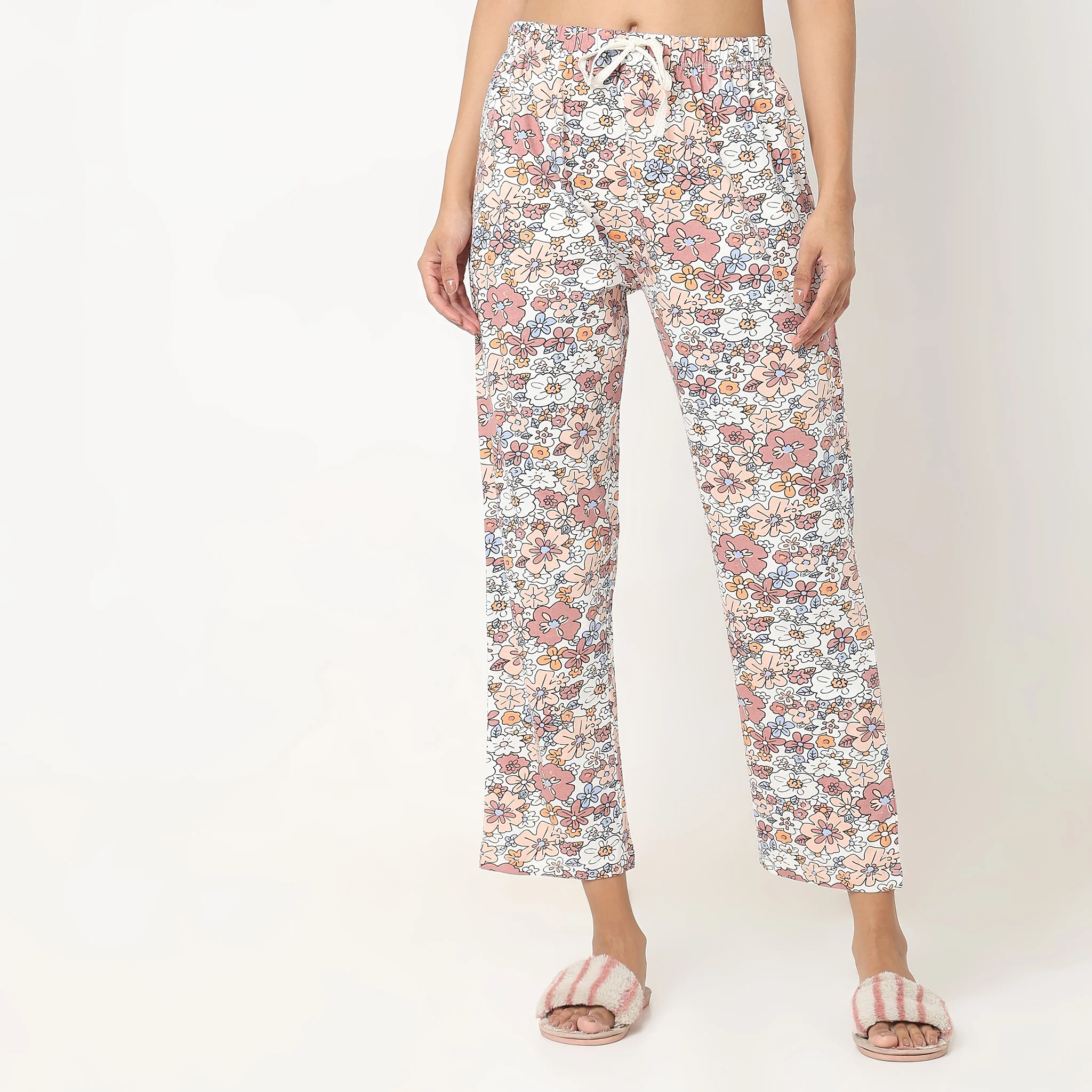 Knitted Printed Mid Rise Lounge Pyjamas - Image 2