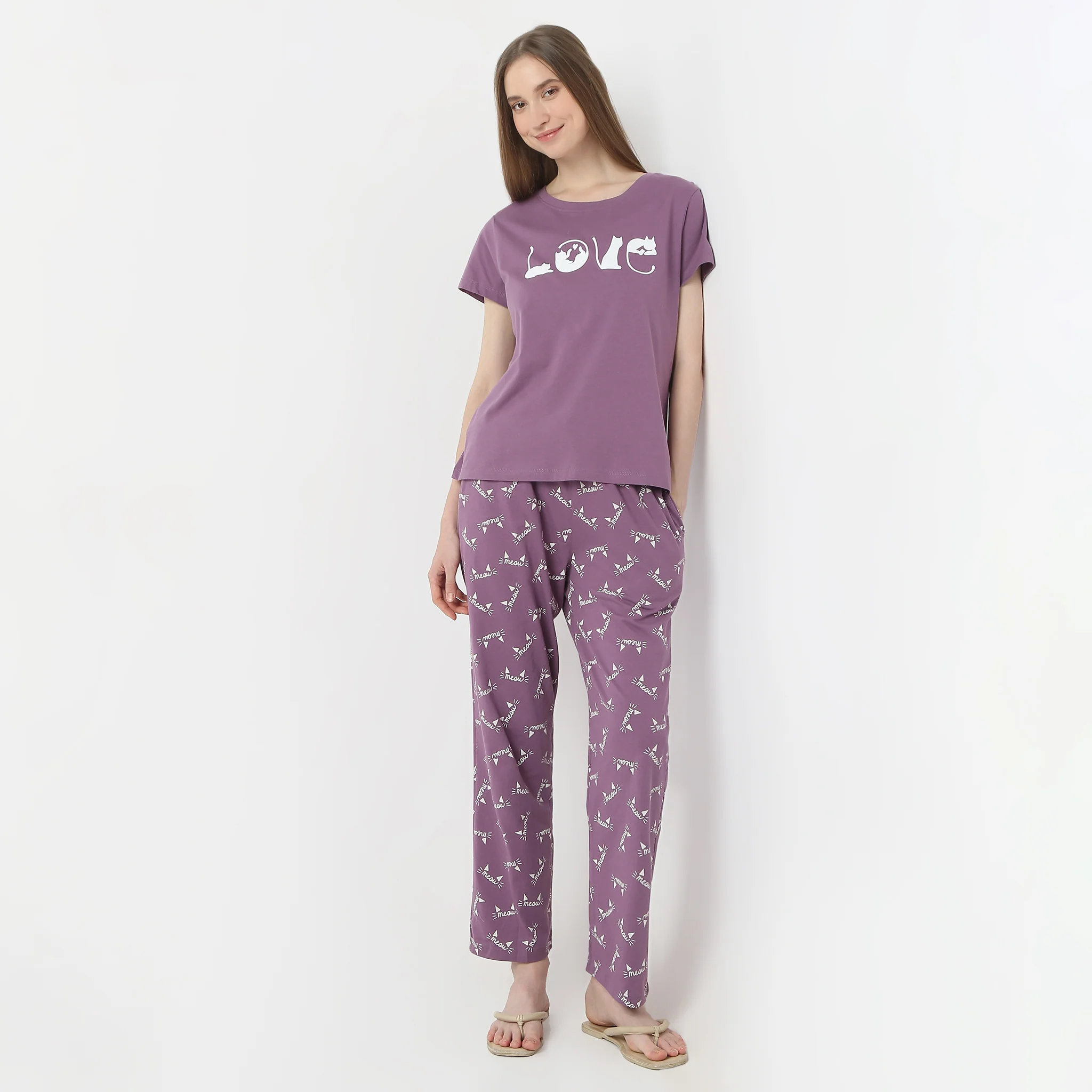 Printed Full Length Straight Animal Core Lounge Pyjamas
