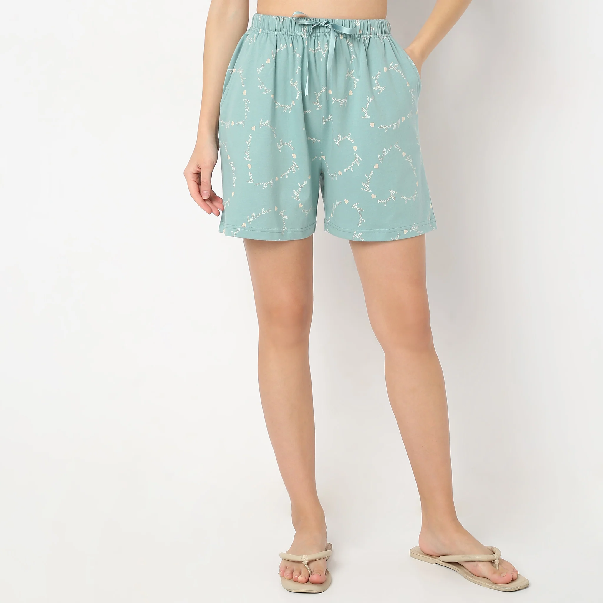 Printed Straight Heart Core Mid Rise Lounge Shorts - Image 2