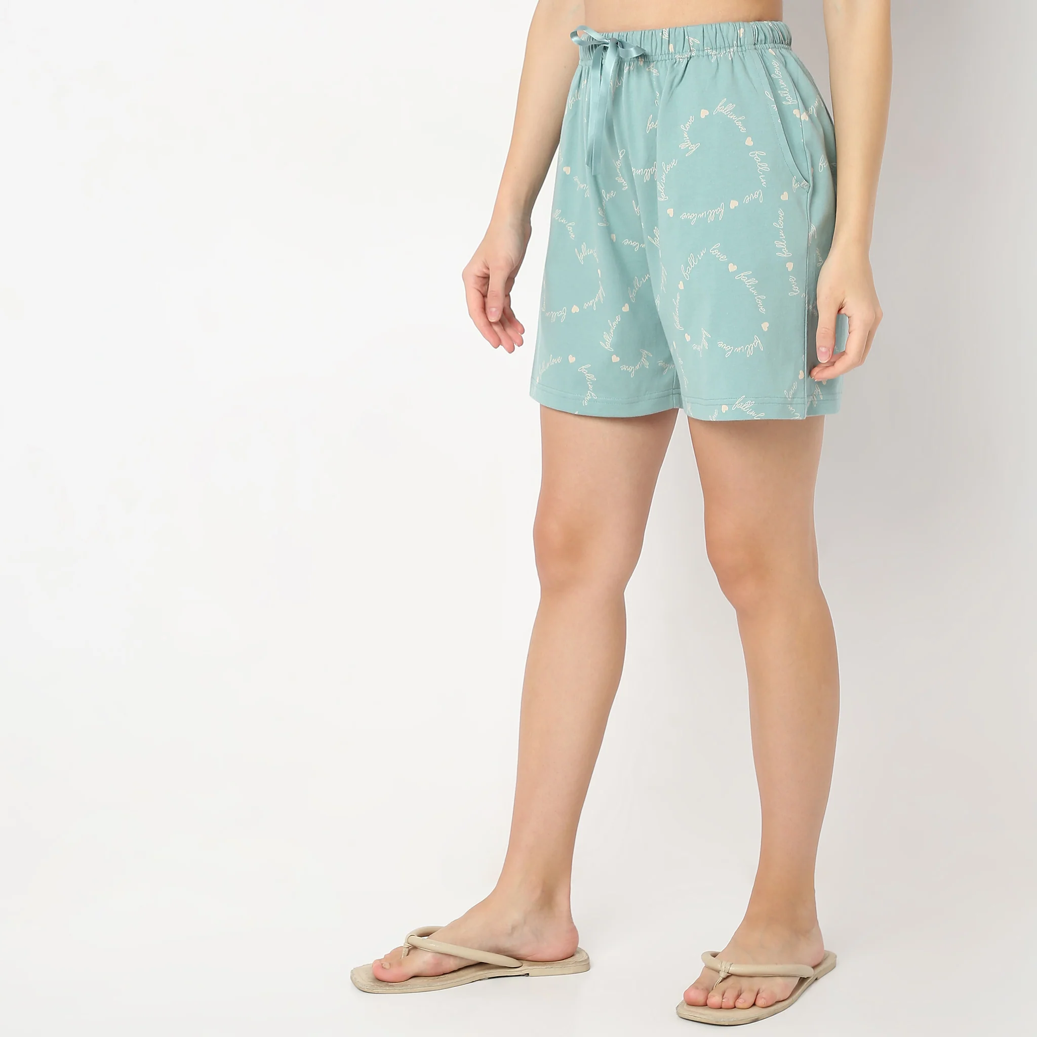Printed Straight Heart Core Mid Rise Lounge Shorts - Image 5