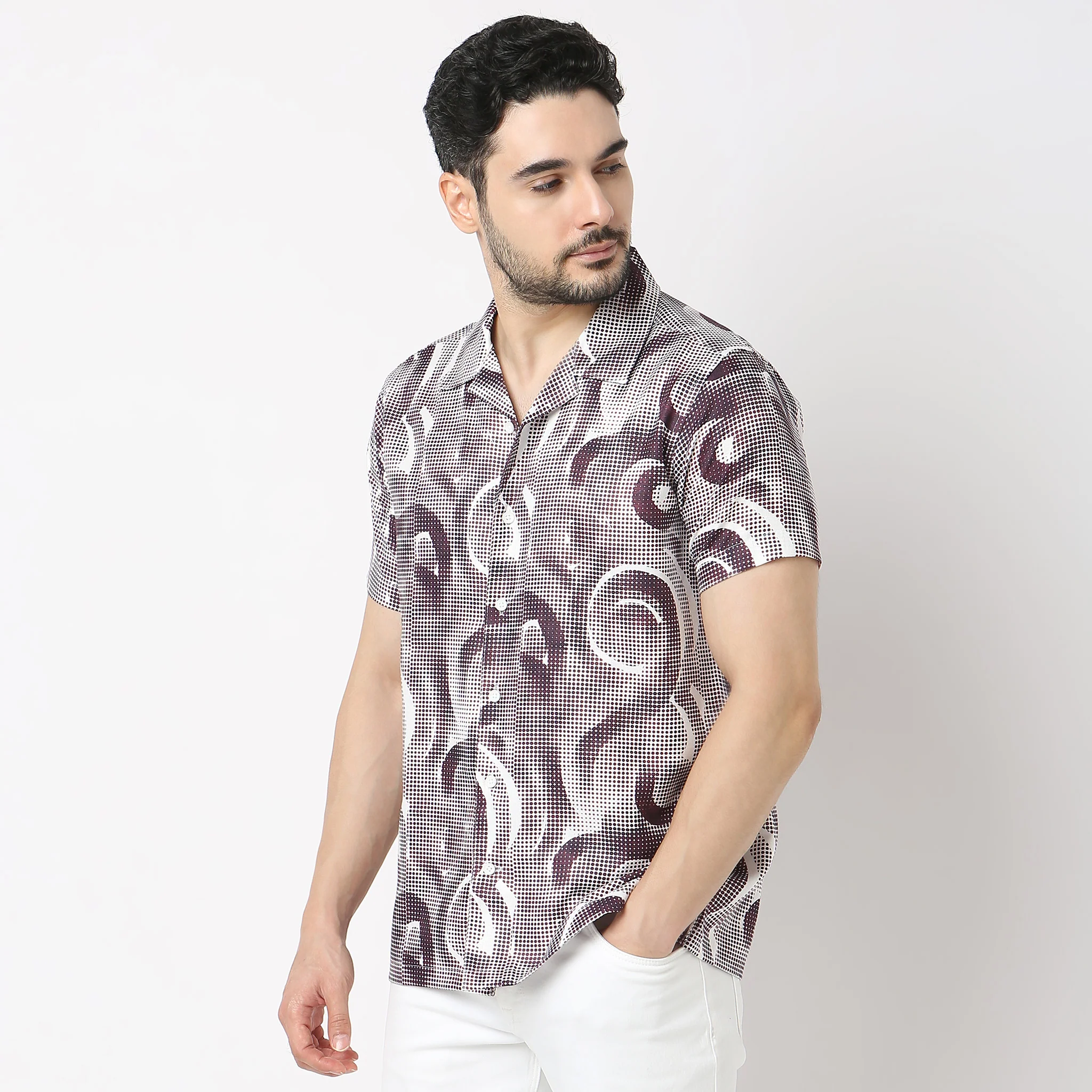 Retreat™ Shirts - Core Slub Printed Pattern Rich Fabric - Trendy Cuban Collar - Regular Fit Shirt - Image 4