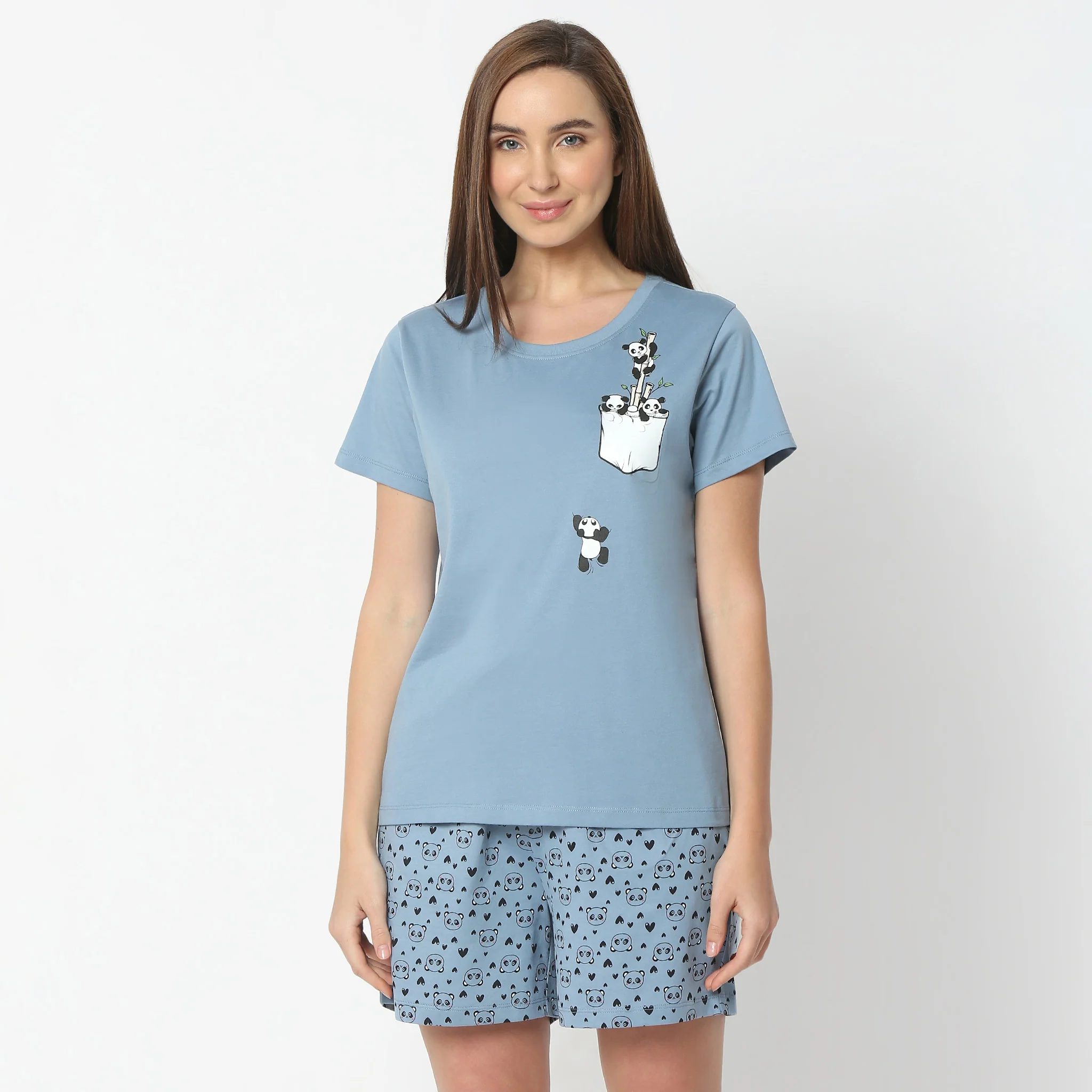 Printed Round Neck Short Sleeve Lounge T-Shirt - Image 2