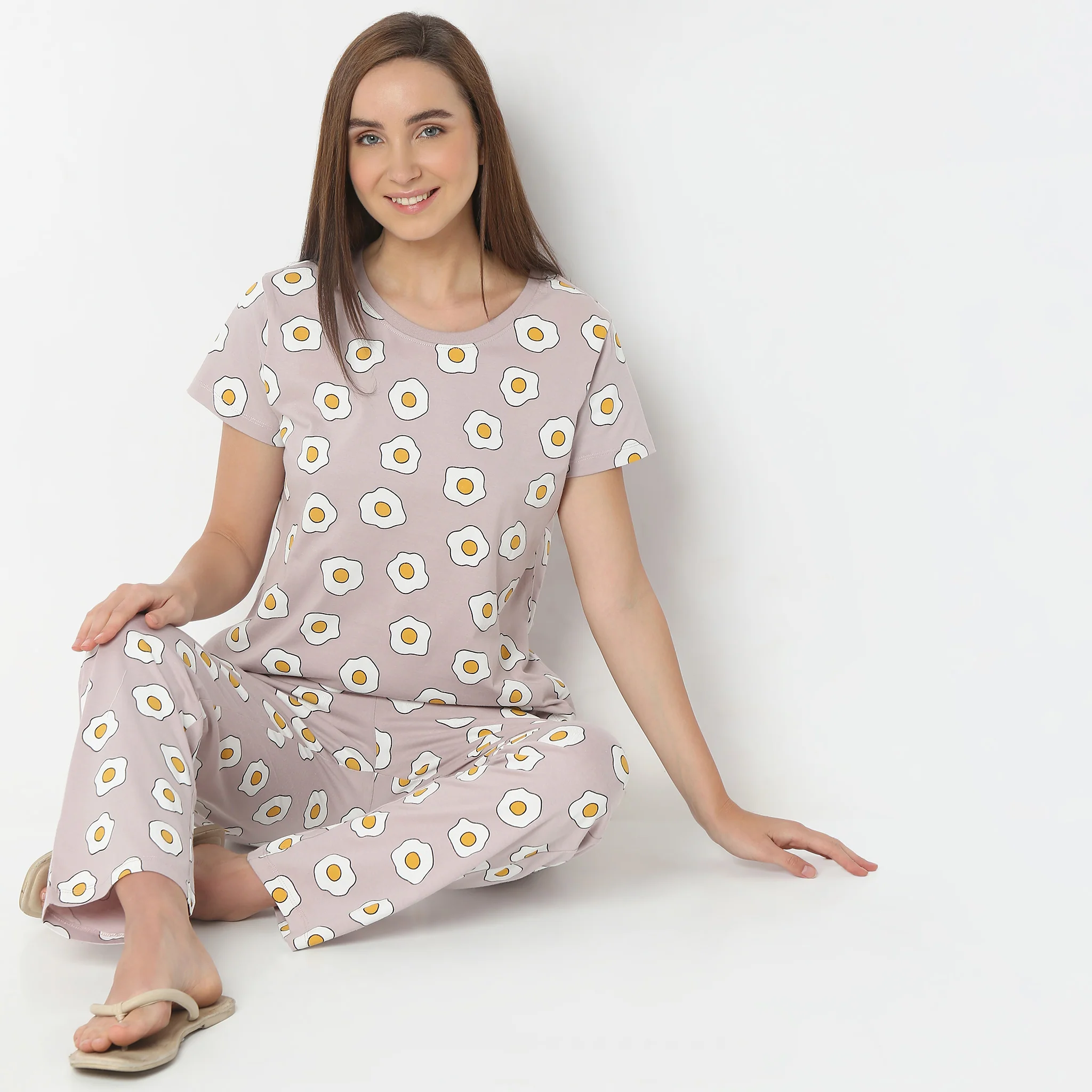 Printed Round Neck Short Sleeve Lounge T-Shirt