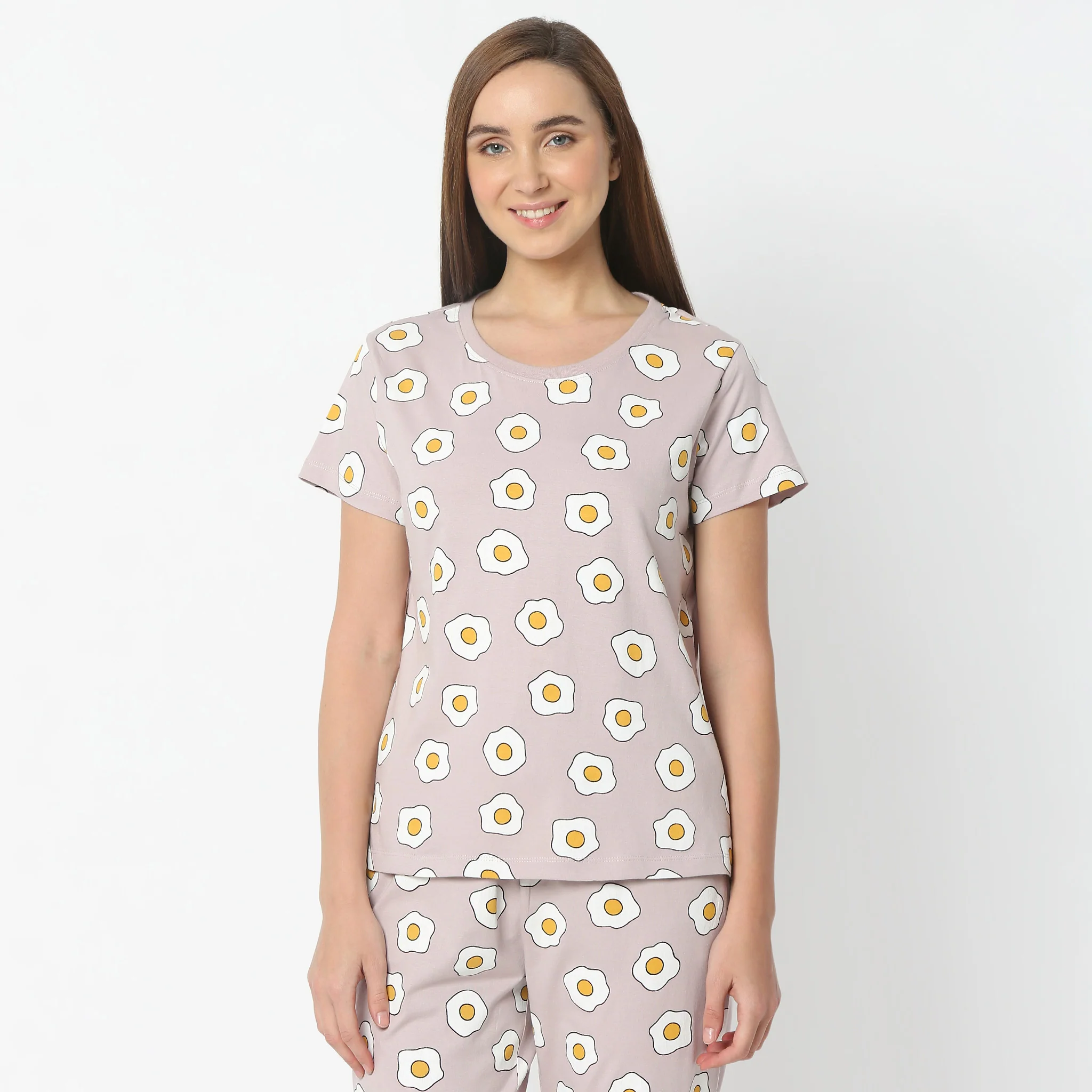 Printed Round Neck Short Sleeve Lounge T-Shirt - Image 2