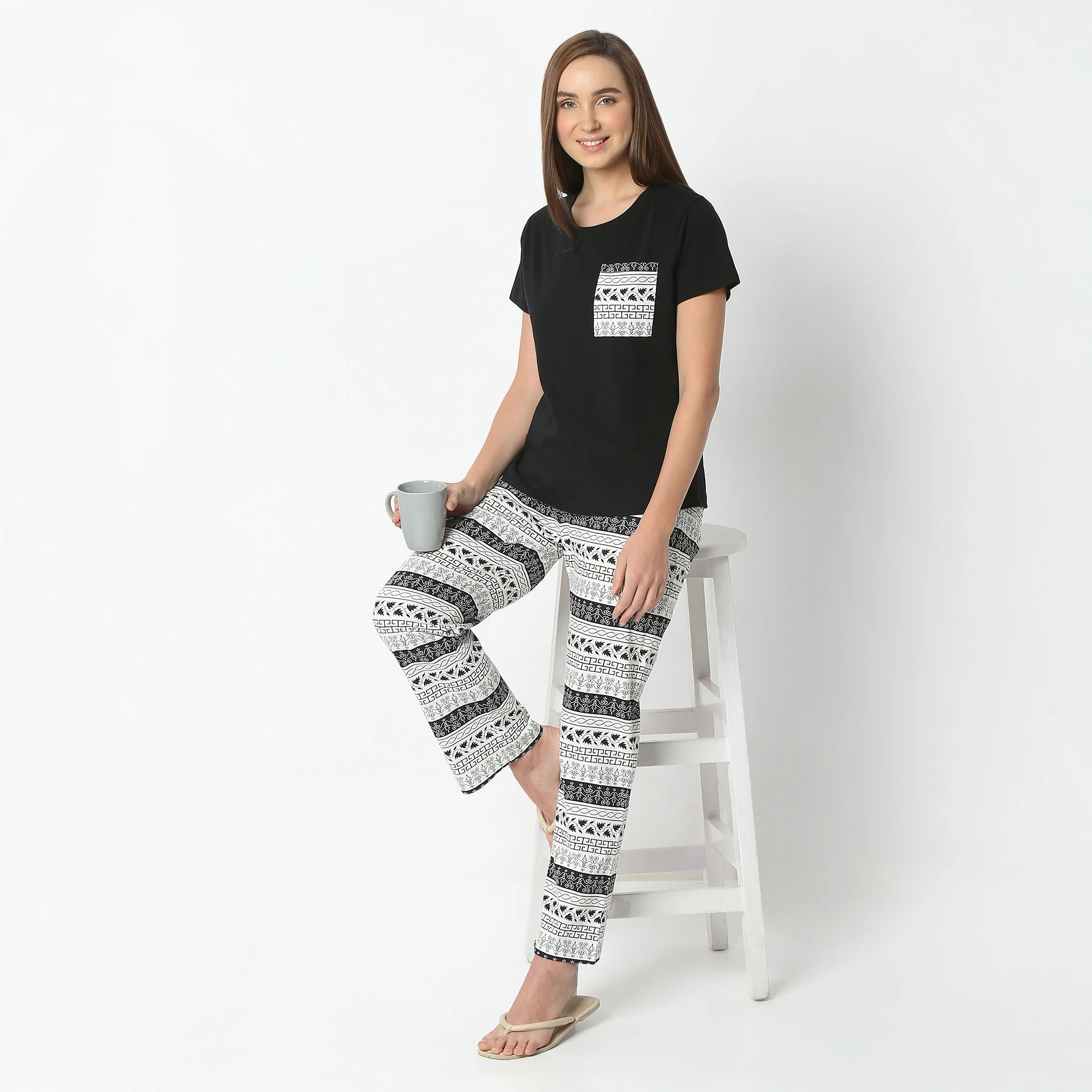 Printed Round Neck Short Sleeve Lounge T-Shirt