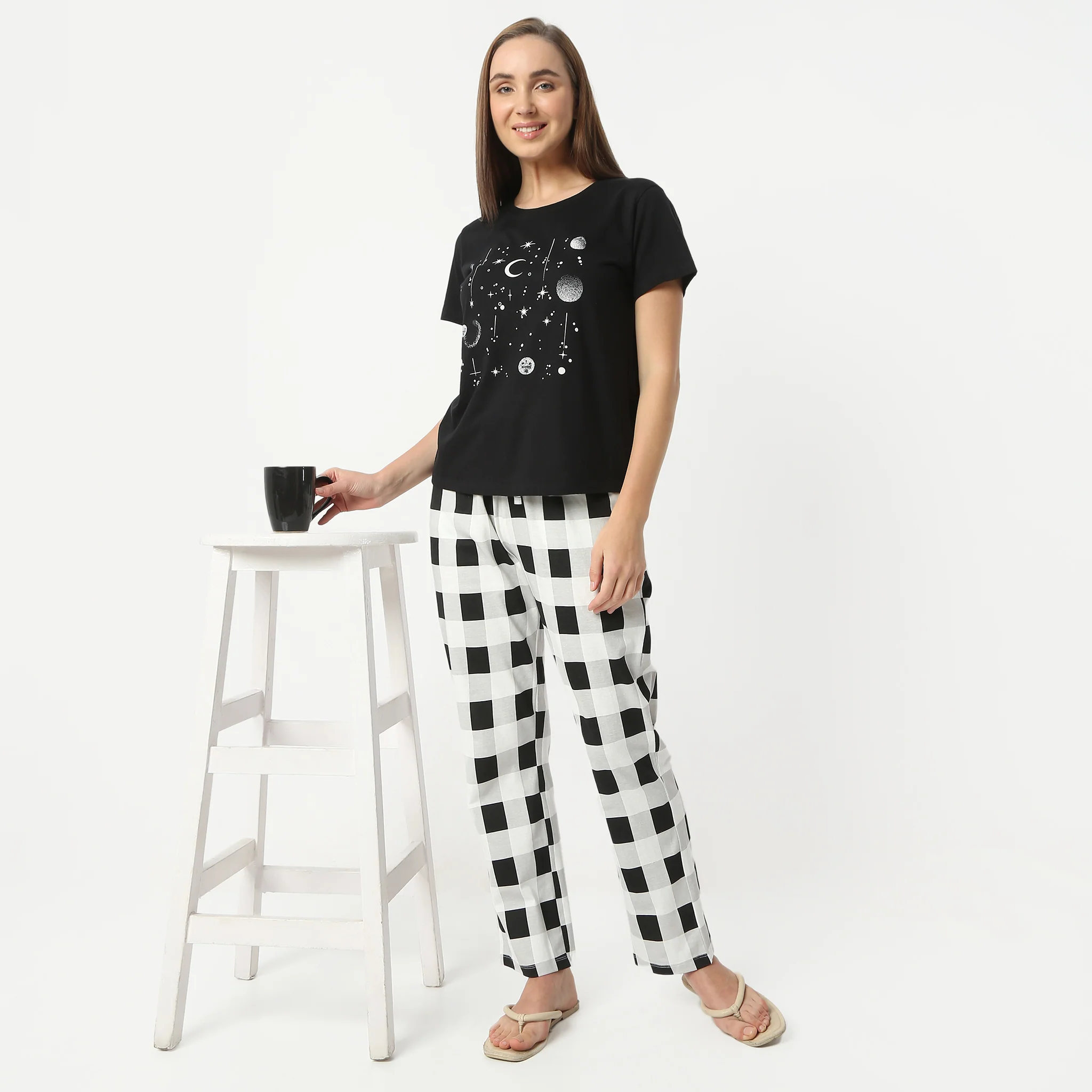 Printed Round Neck Short Sleeve Lounge T-Shirt