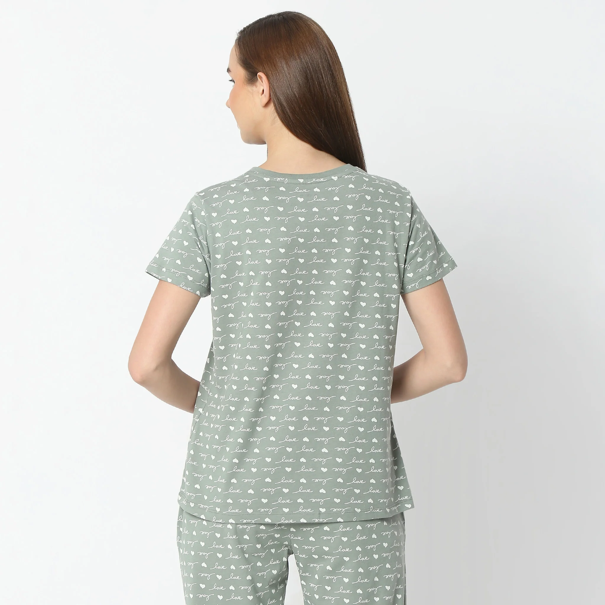 Printed Round Neck Short Sleeve Lounge T-Shirt - Image 3