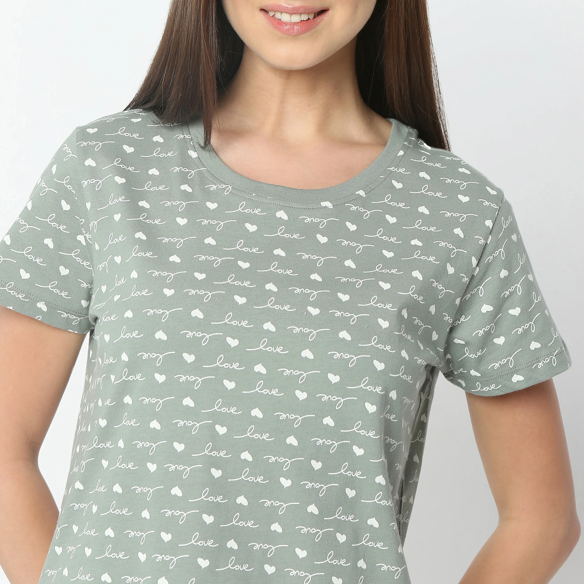 Printed Round Neck Short Sleeve Lounge T-Shirt - Image 4