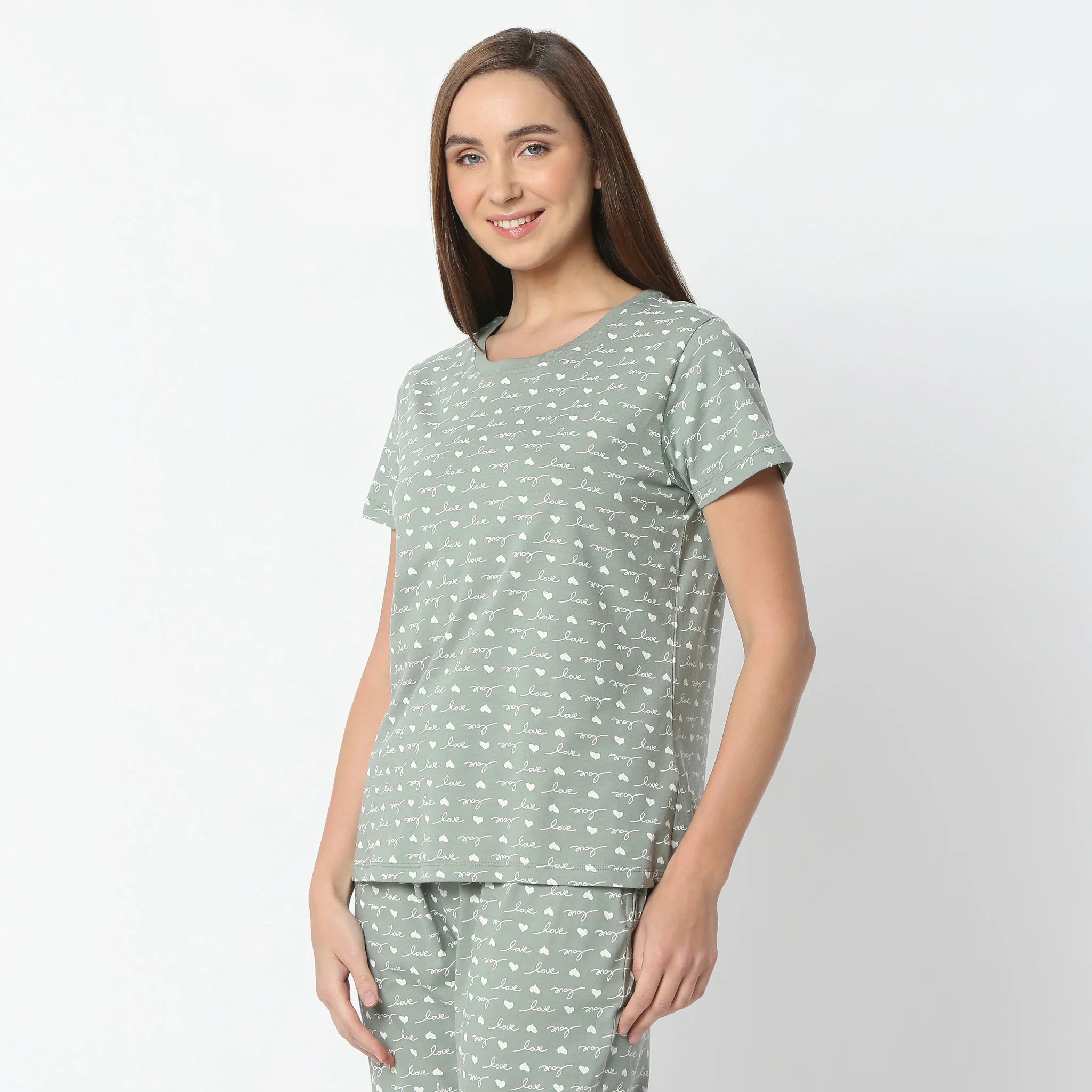 Printed Round Neck Short Sleeve Lounge T-Shirt - Image 5