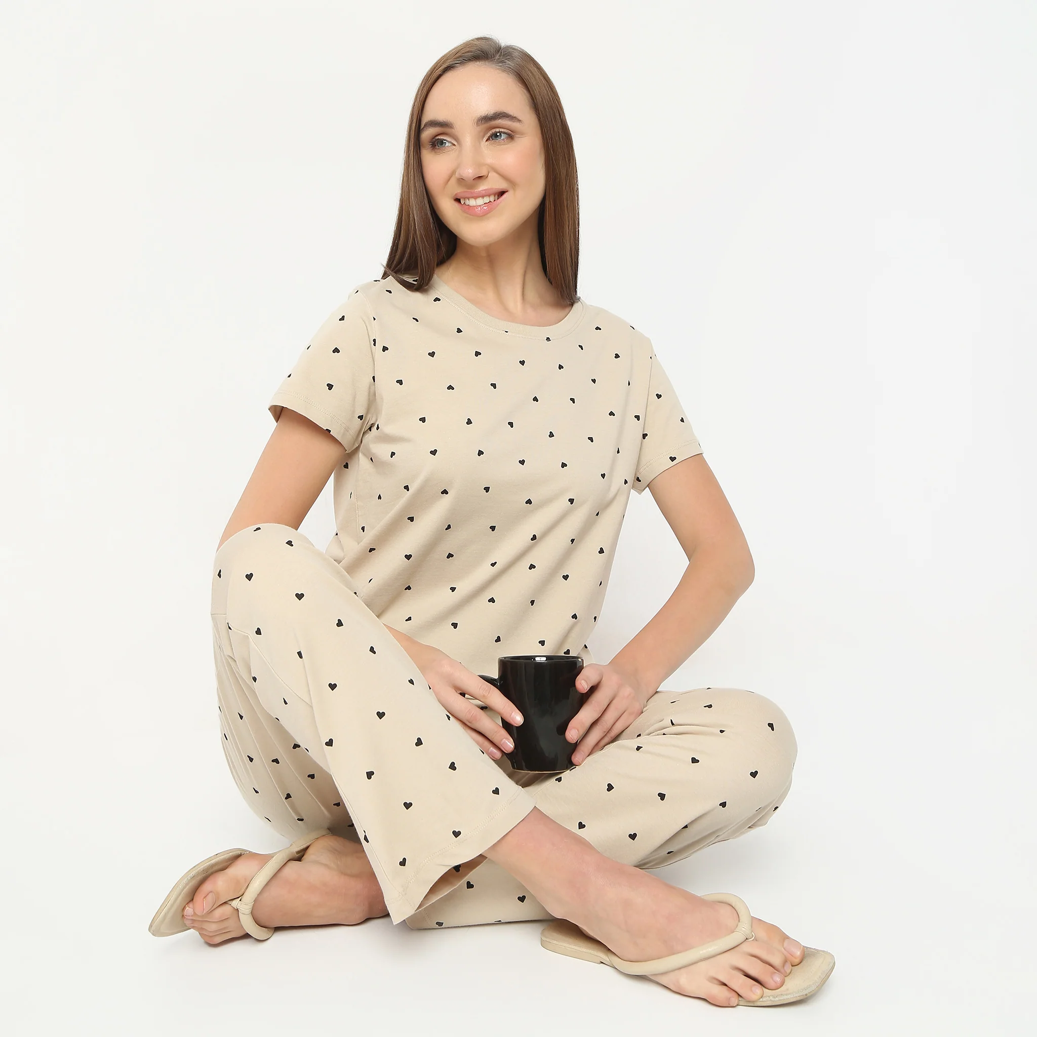 Printed Round Neck Short Sleeve Lounge T-Shirt