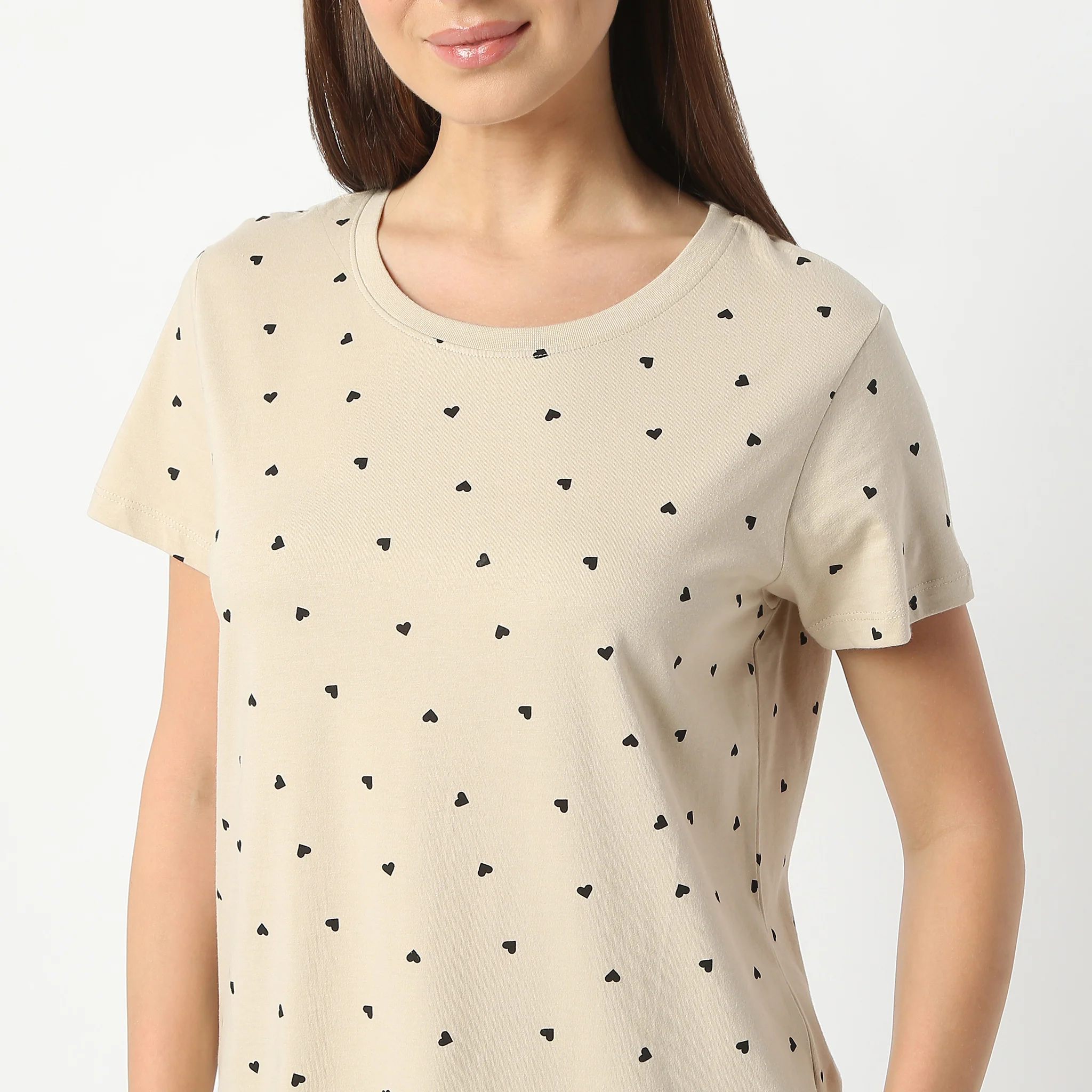 Printed Round Neck Short Sleeve Lounge T-Shirt - Image 4