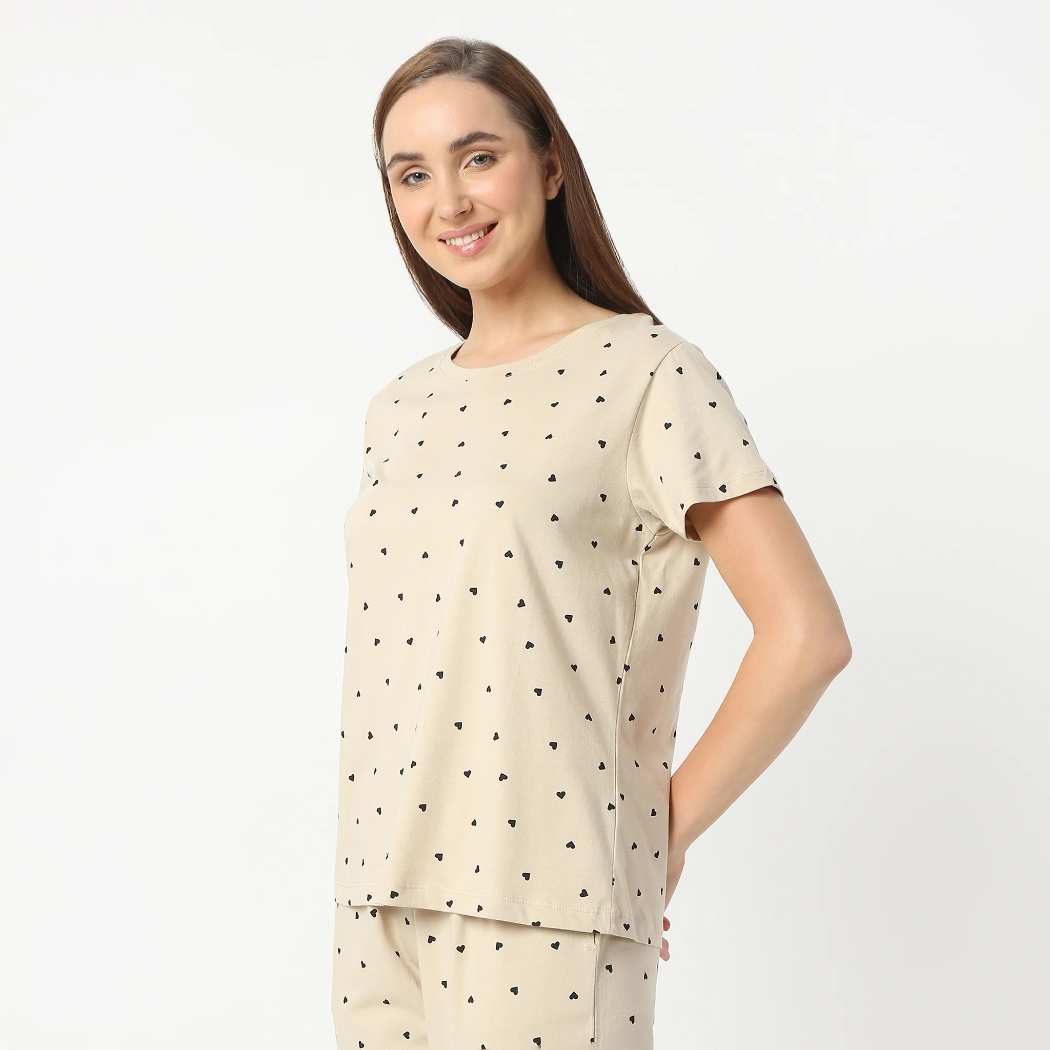 Printed Round Neck Short Sleeve Lounge T-Shirt - Image 5