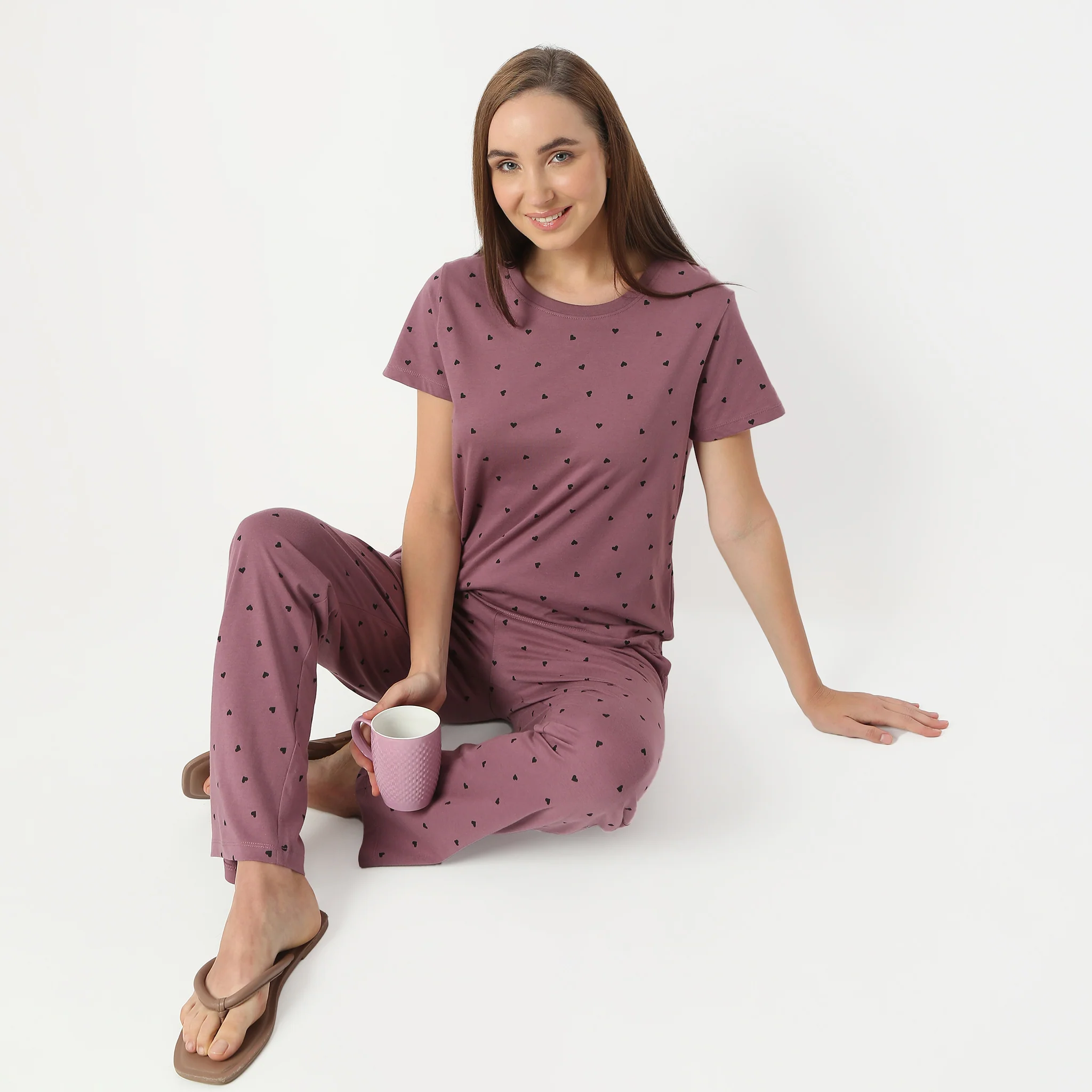 Printed Round Neck Short Sleeve Lounge T-Shirt