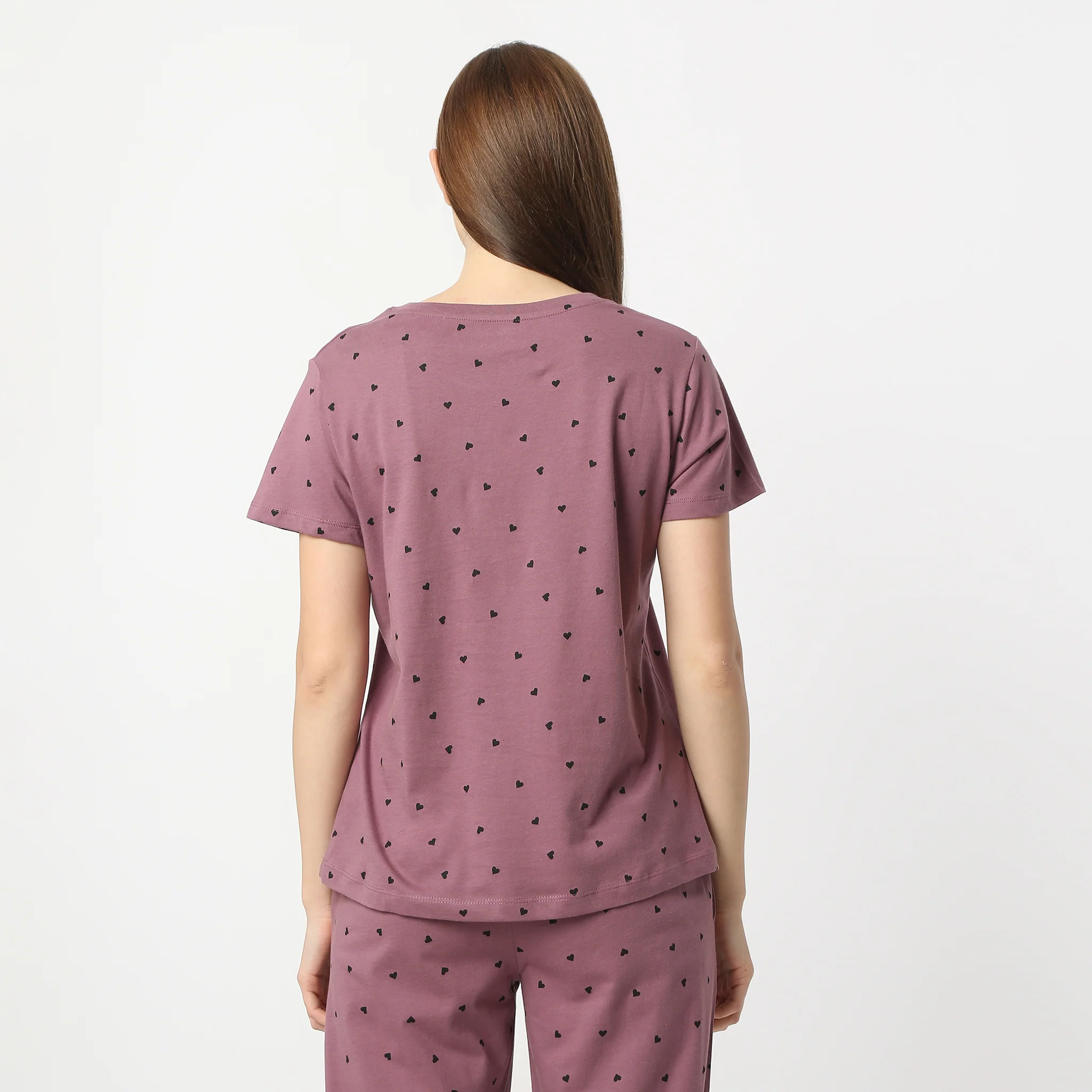 Printed Round Neck Short Sleeve Lounge T-Shirt - Image 3